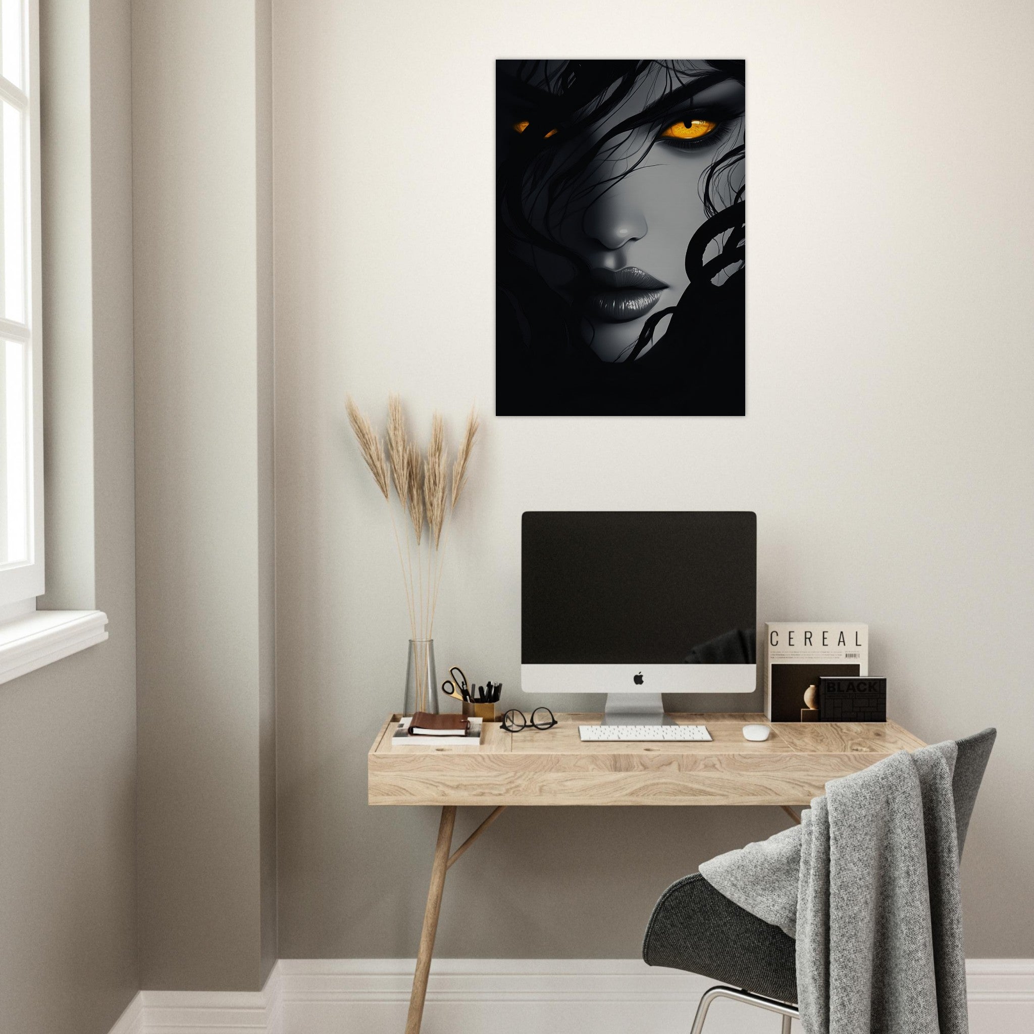 Aluminum Print Portrait - Minimalist Medusas Gaze Minimalism Tight - Focus 2 - Shop Ai Art WebShop - Digital Art online Store