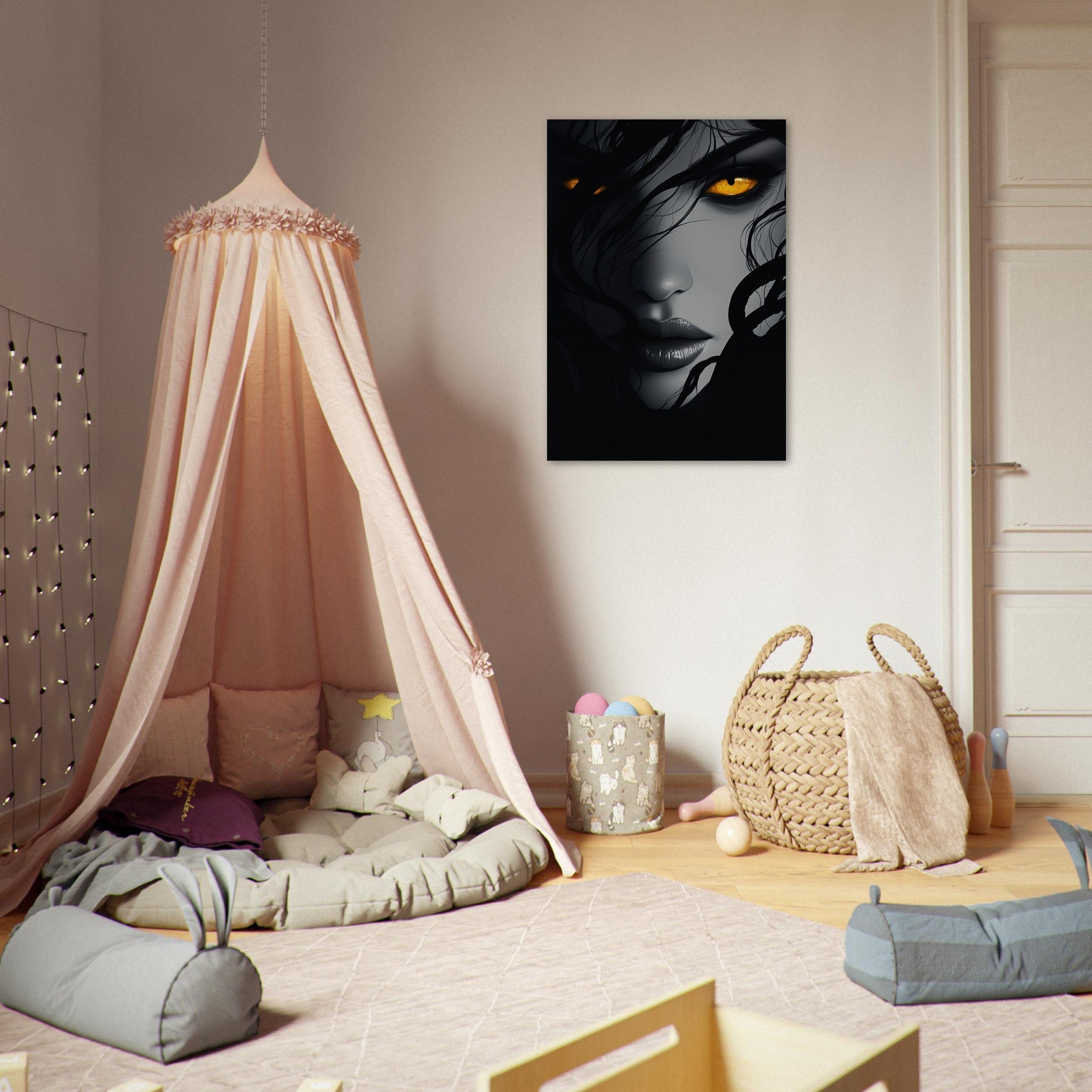 Aluminum Print Portrait - Minimalist Medusas Gaze Minimalism Tight - Focus 2 - Shop Ai Art WebShop - Digital Art online Store