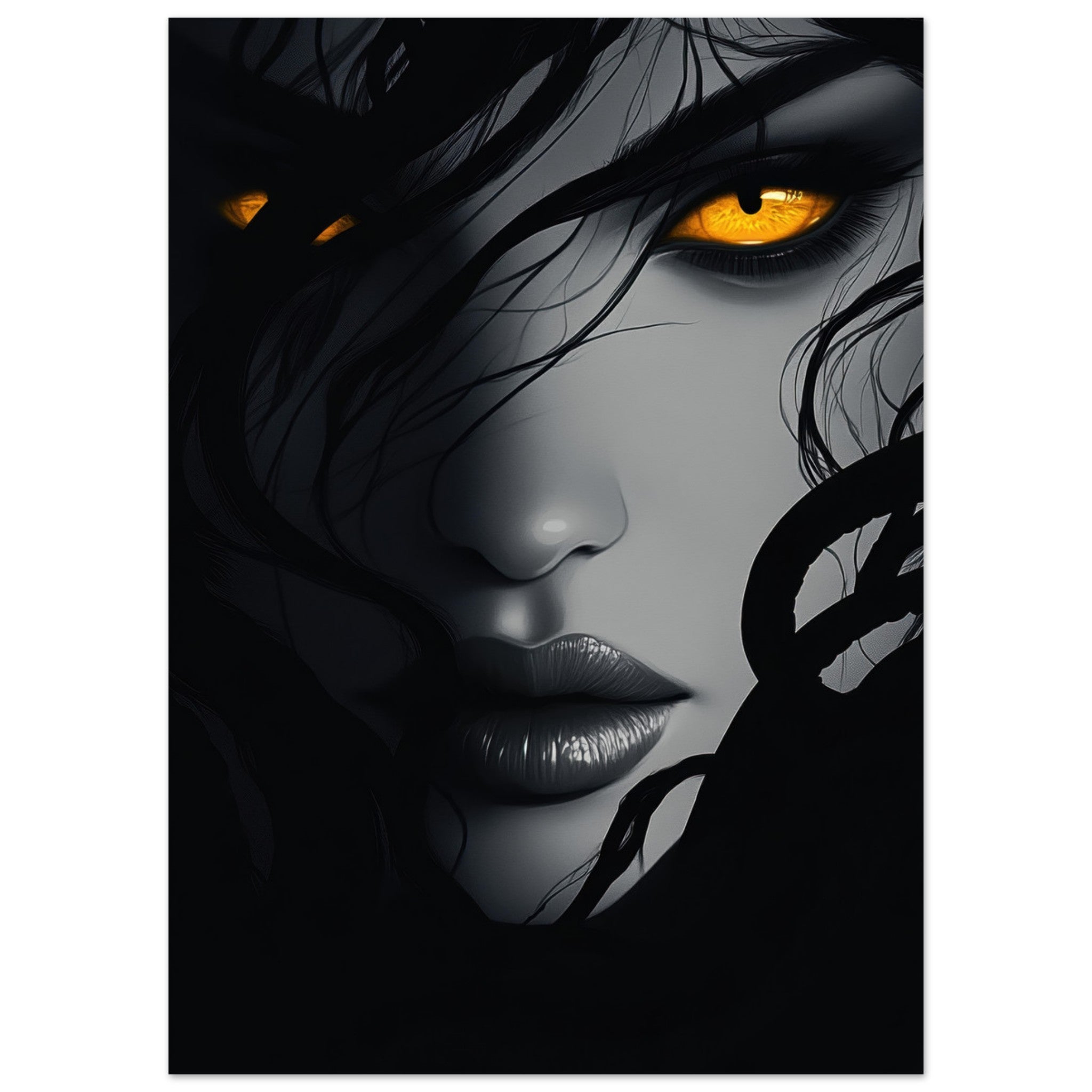 Aluminum Print Portrait - Minimalist Medusas Gaze Minimalism Tight - Focus 2 - Shop Ai Art WebShop - Digital Art online Store