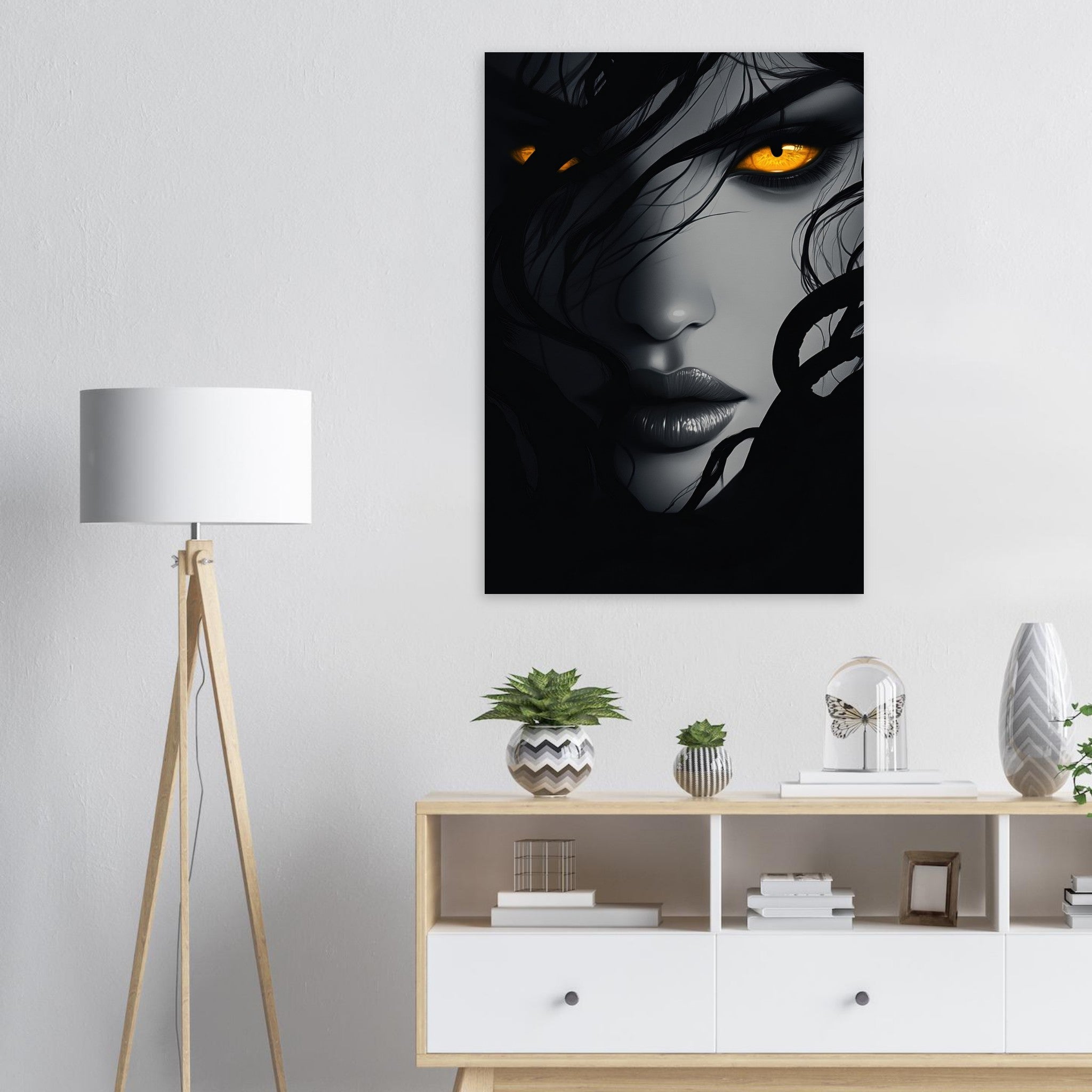 Aluminum Print Portrait - Minimalist Medusas Gaze Minimalism Tight - Focus 2 - Shop Ai Art WebShop - Digital Art online Store