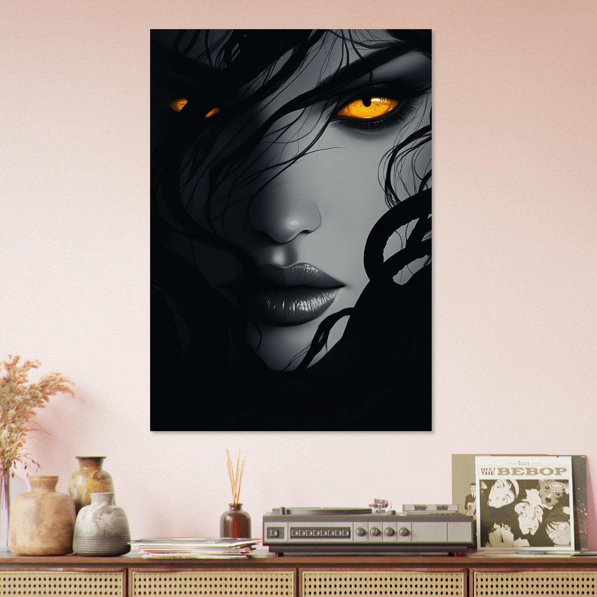 Aluminum Print Portrait - Minimalist Medusas Gaze Minimalism Tight - Focus 2 - Shop Ai Art WebShop - Digital Art online Store