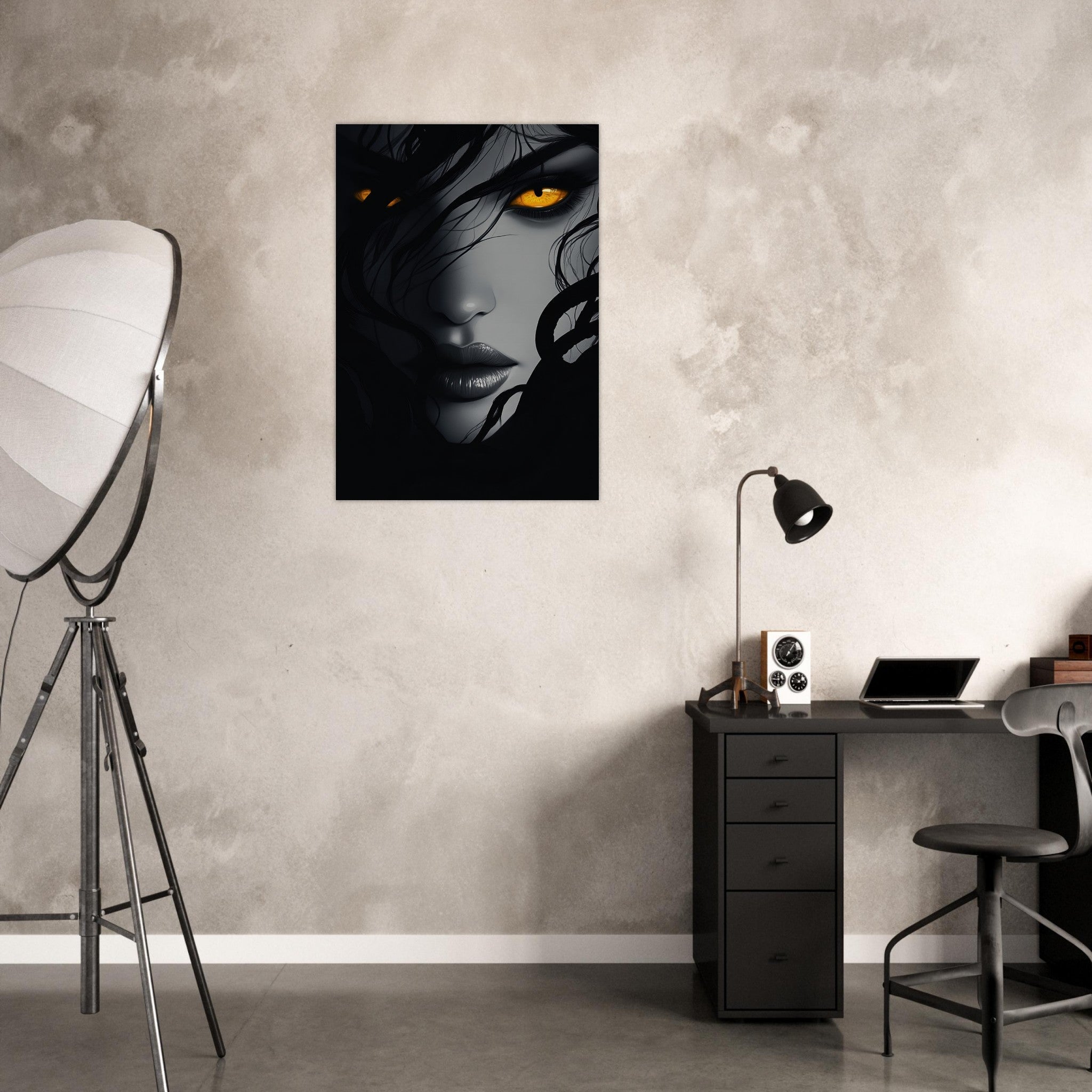 Aluminum Print Portrait - Minimalist Medusas Gaze Minimalism Tight - Focus 2 - Shop Ai Art WebShop - Digital Art online Store