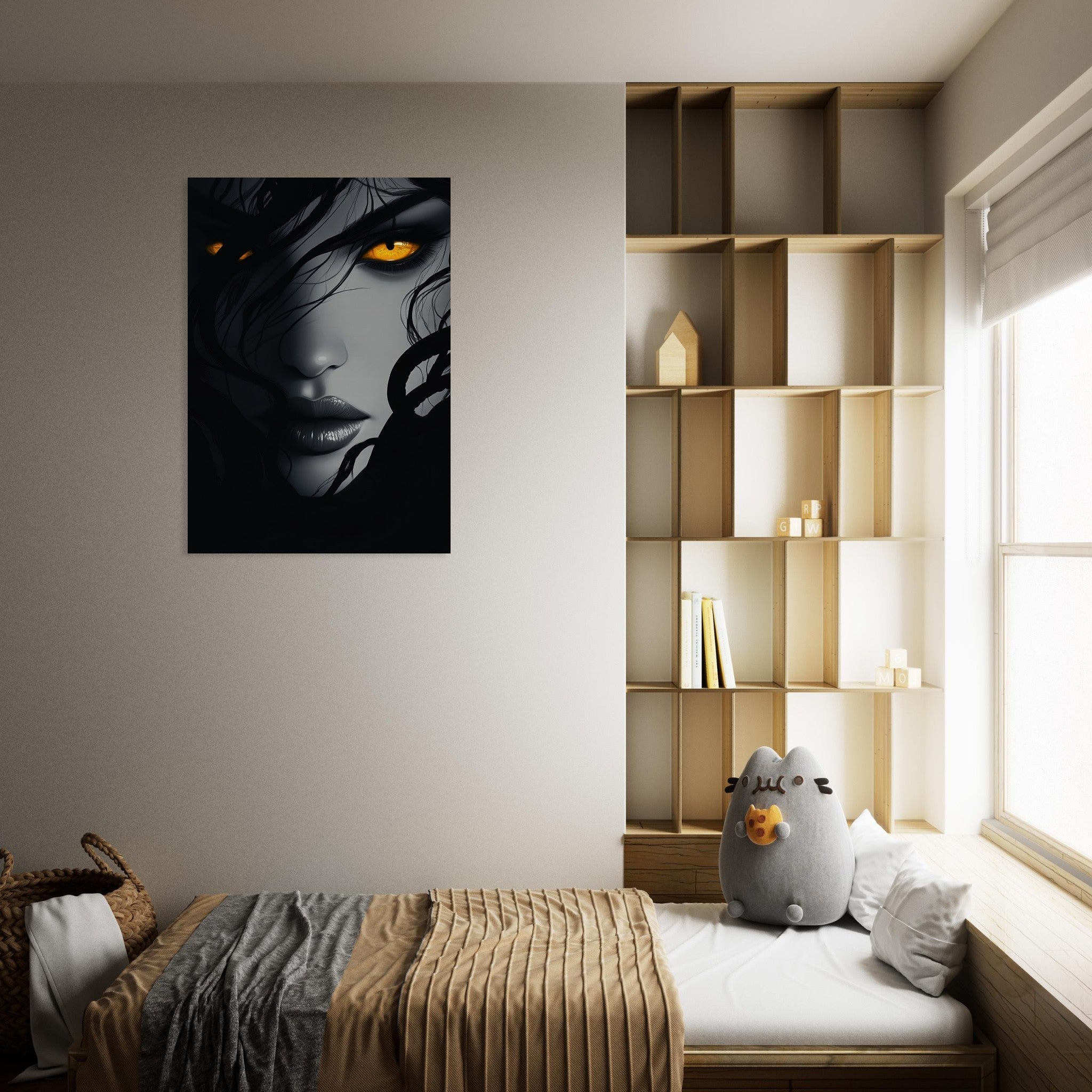 Aluminum Print Portrait - Minimalist Medusas Gaze Minimalism Tight - Focus 2 - Shop Ai Art WebShop - Digital Art online Store