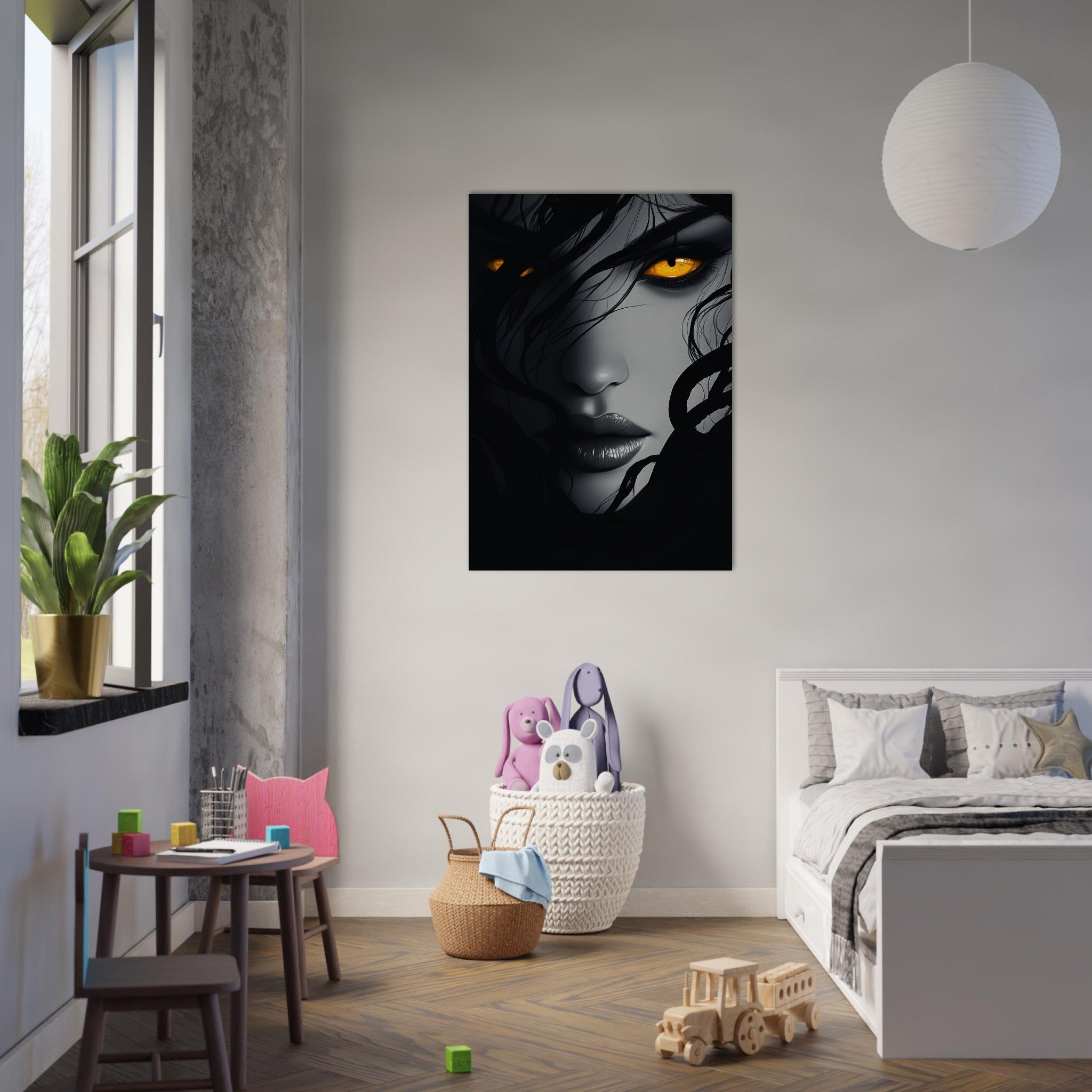 Aluminum Print Portrait - Minimalist Medusas Gaze Minimalism Tight - Focus 2 - Shop Ai Art WebShop - Digital Art online Store