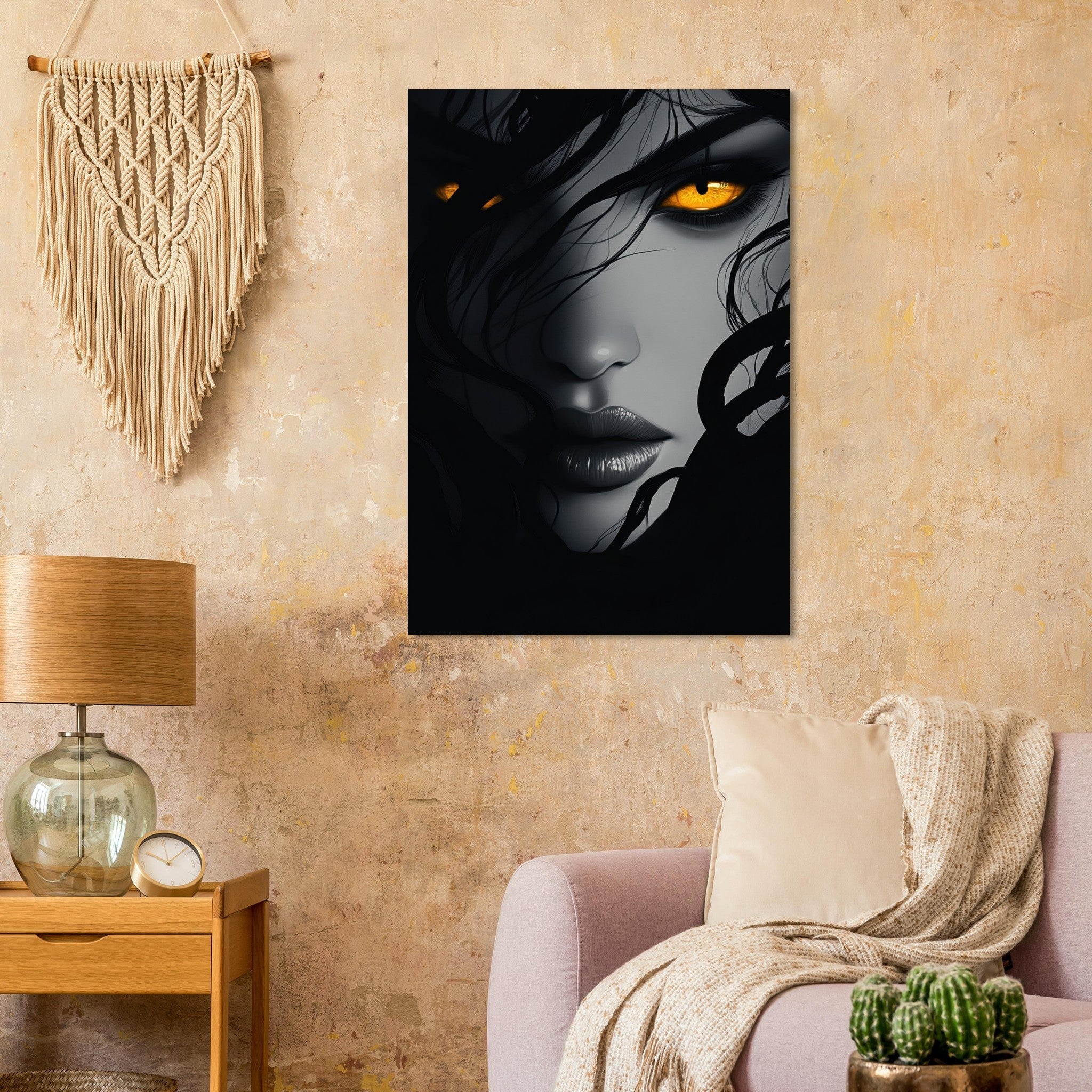 Aluminum Print Portrait - Minimalist Medusas Gaze Minimalism Tight - Focus 2 - Shop Ai Art WebShop - Digital Art online Store
