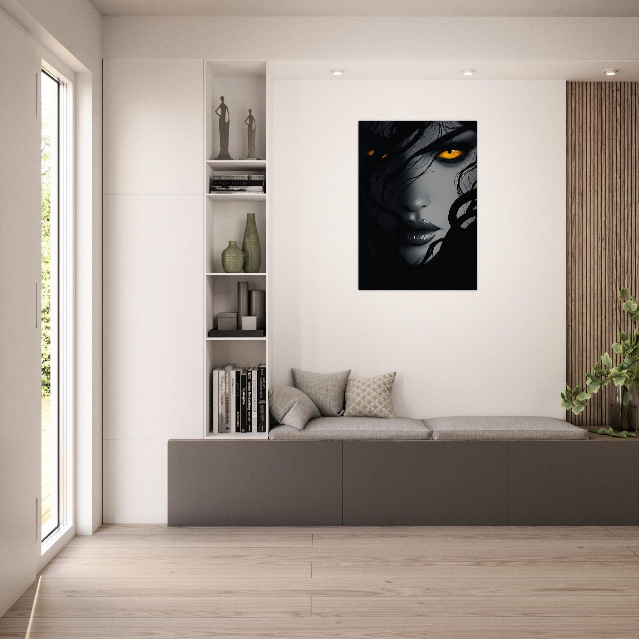 Aluminum Print Portrait - Minimalist Medusas Gaze Minimalism Tight - Focus 2 - Shop Ai Art WebShop - Digital Art online Store
