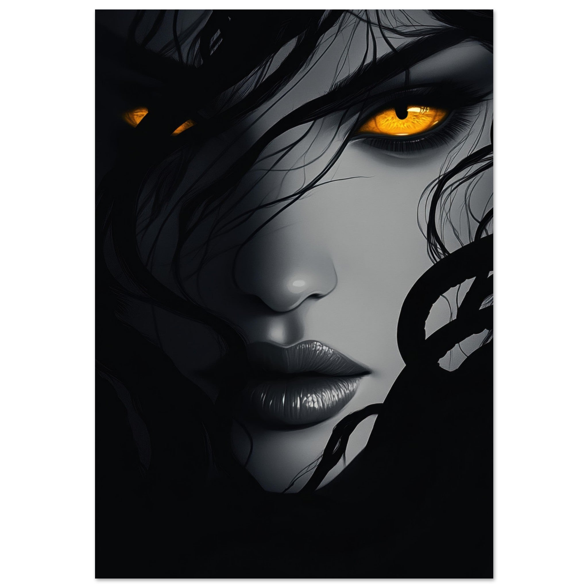 Aluminum Print Portrait - Minimalist Medusas Gaze Minimalism Tight - Focus 2 - Shop Ai Art WebShop - Digital Art online Store