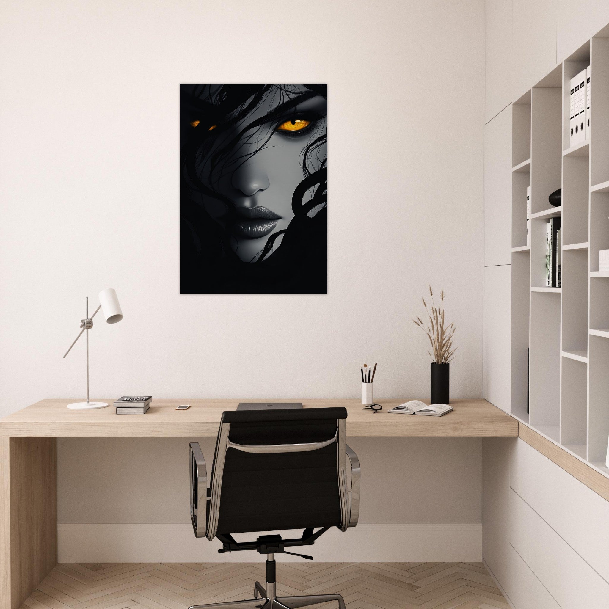 Aluminum Print Portrait - Minimalist Medusas Gaze Minimalism Tight - Focus 2 - Shop Ai Art WebShop - Digital Art online Store