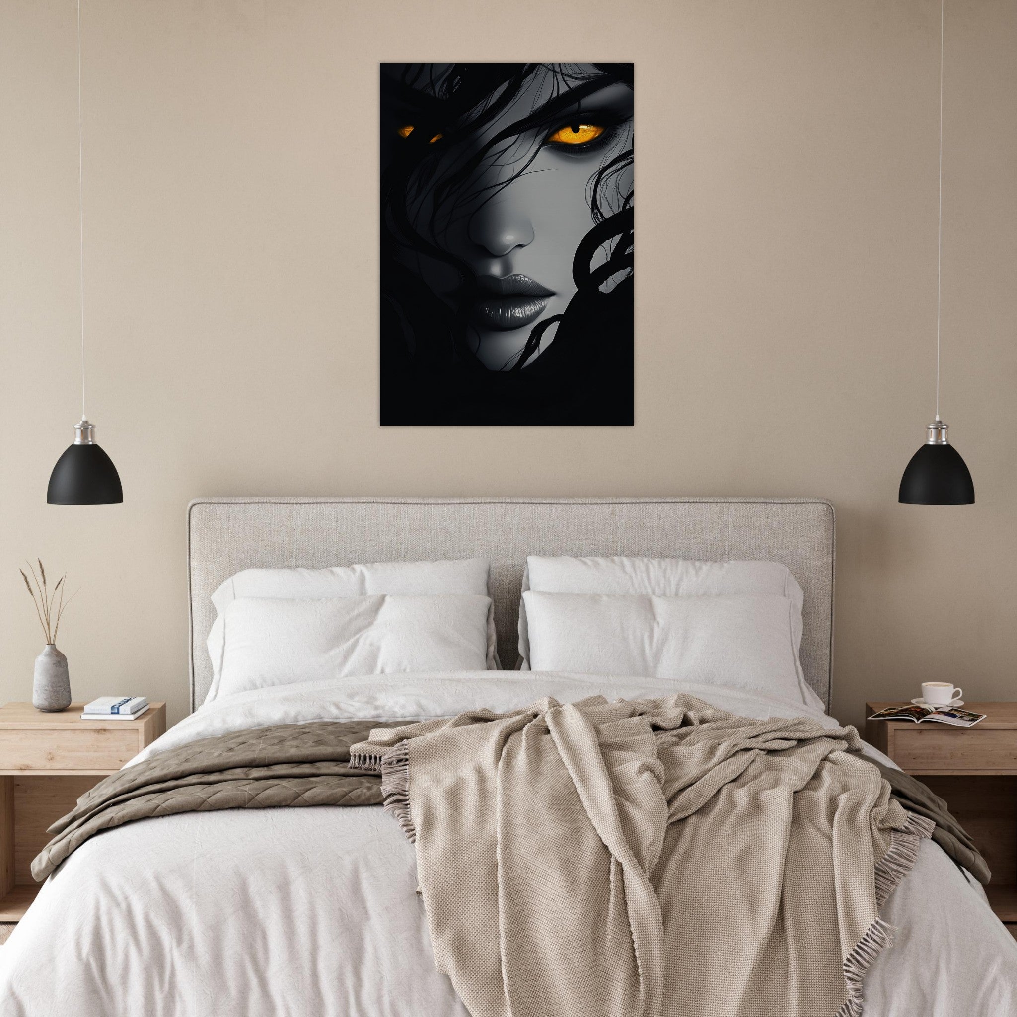 Aluminum Print Portrait - Minimalist Medusas Gaze Minimalism Tight - Focus 2 - Shop Ai Art WebShop - Digital Art online Store