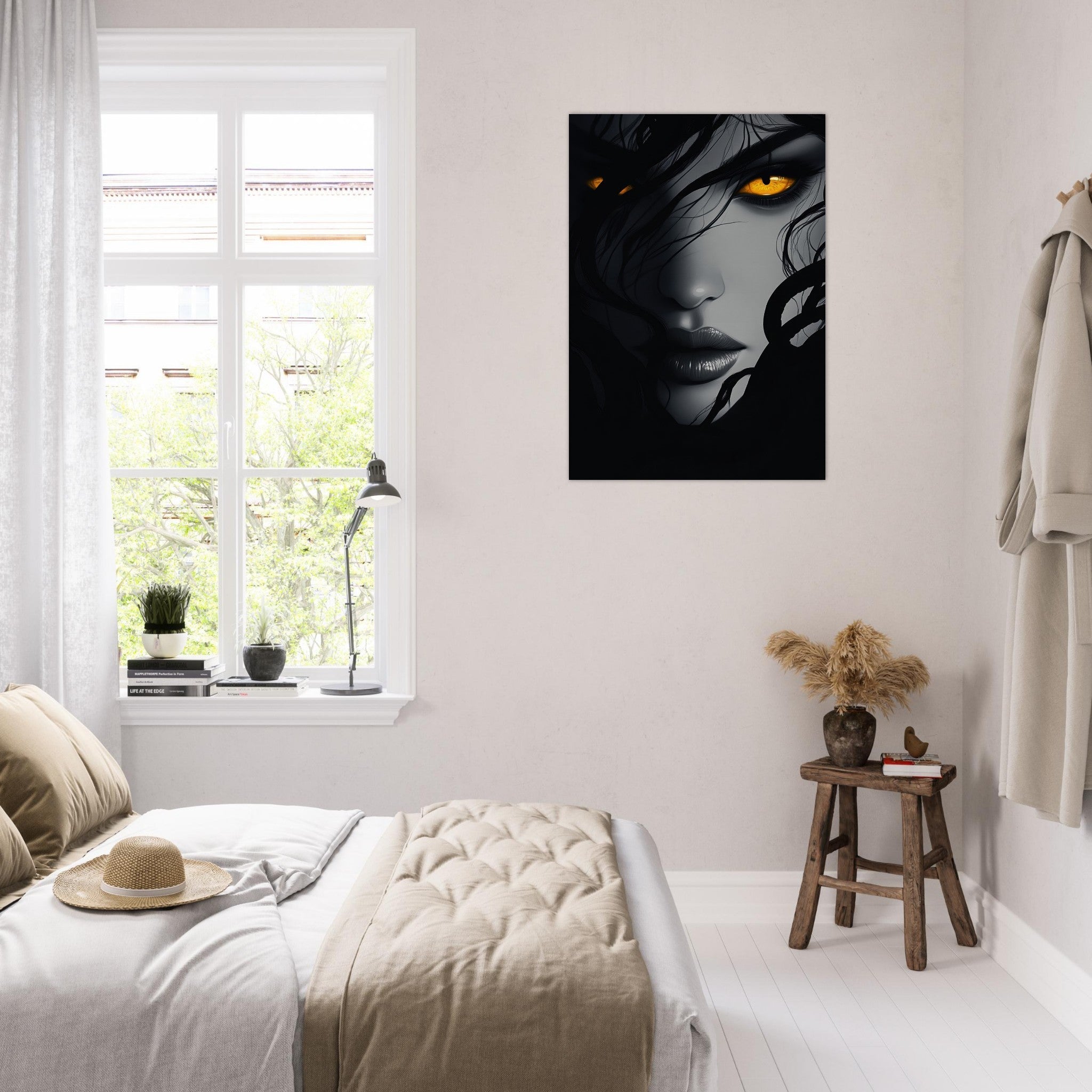 Aluminum Print Portrait - Minimalist Medusas Gaze Minimalism Tight - Focus 2 - Shop Ai Art WebShop - Digital Art online Store