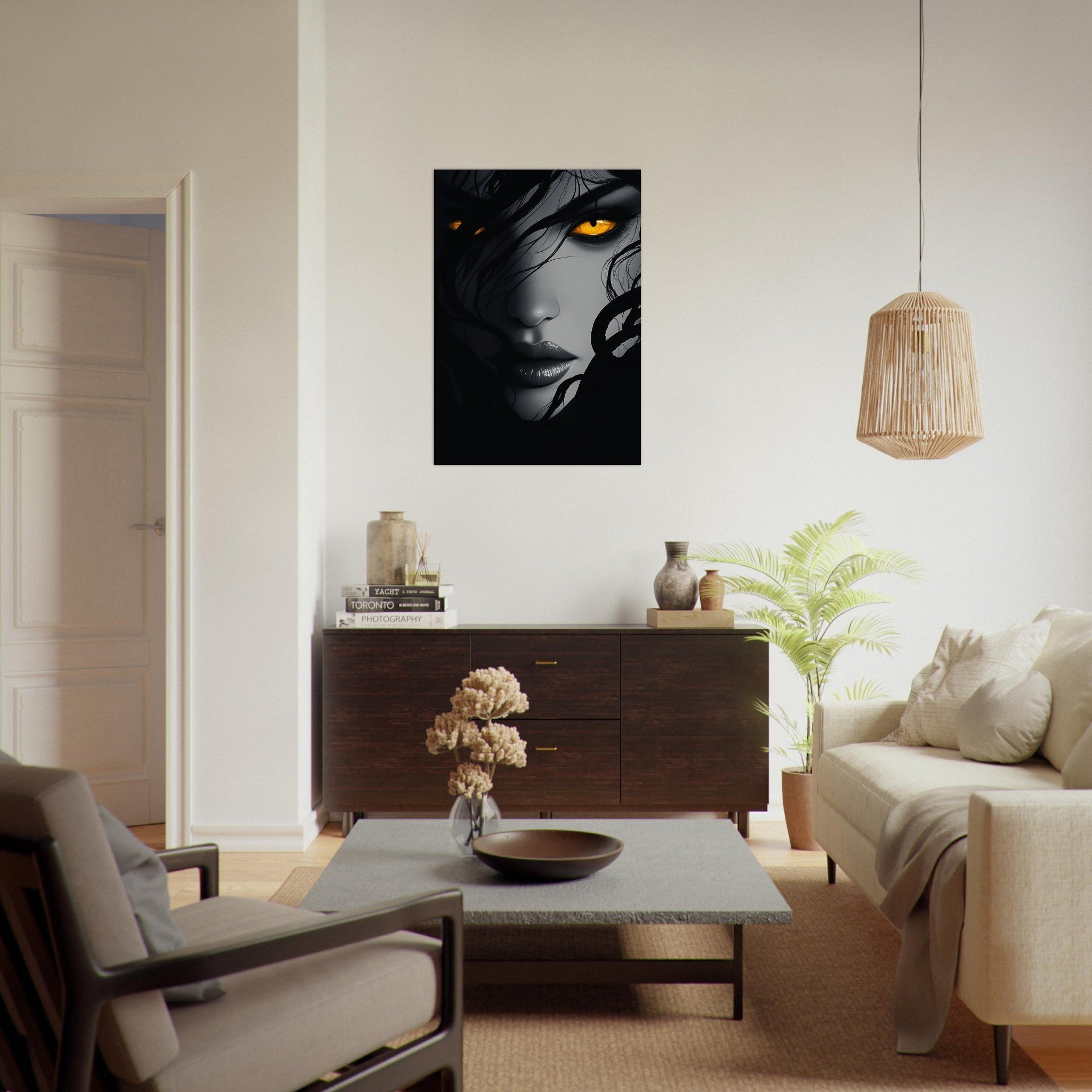 Aluminum Print Portrait - Minimalist Medusas Gaze Minimalism Tight - Focus 2 - Shop Ai Art WebShop - Digital Art online Store