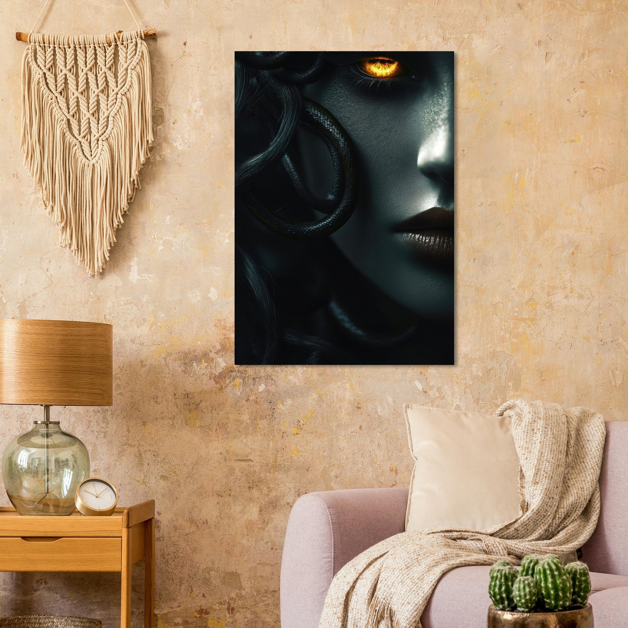 Aluminum Print Portrait - Minimalist Medusas Gaze Minimalism Tight - Focus - Shop Ai Art WebShop - Digital Art online Store