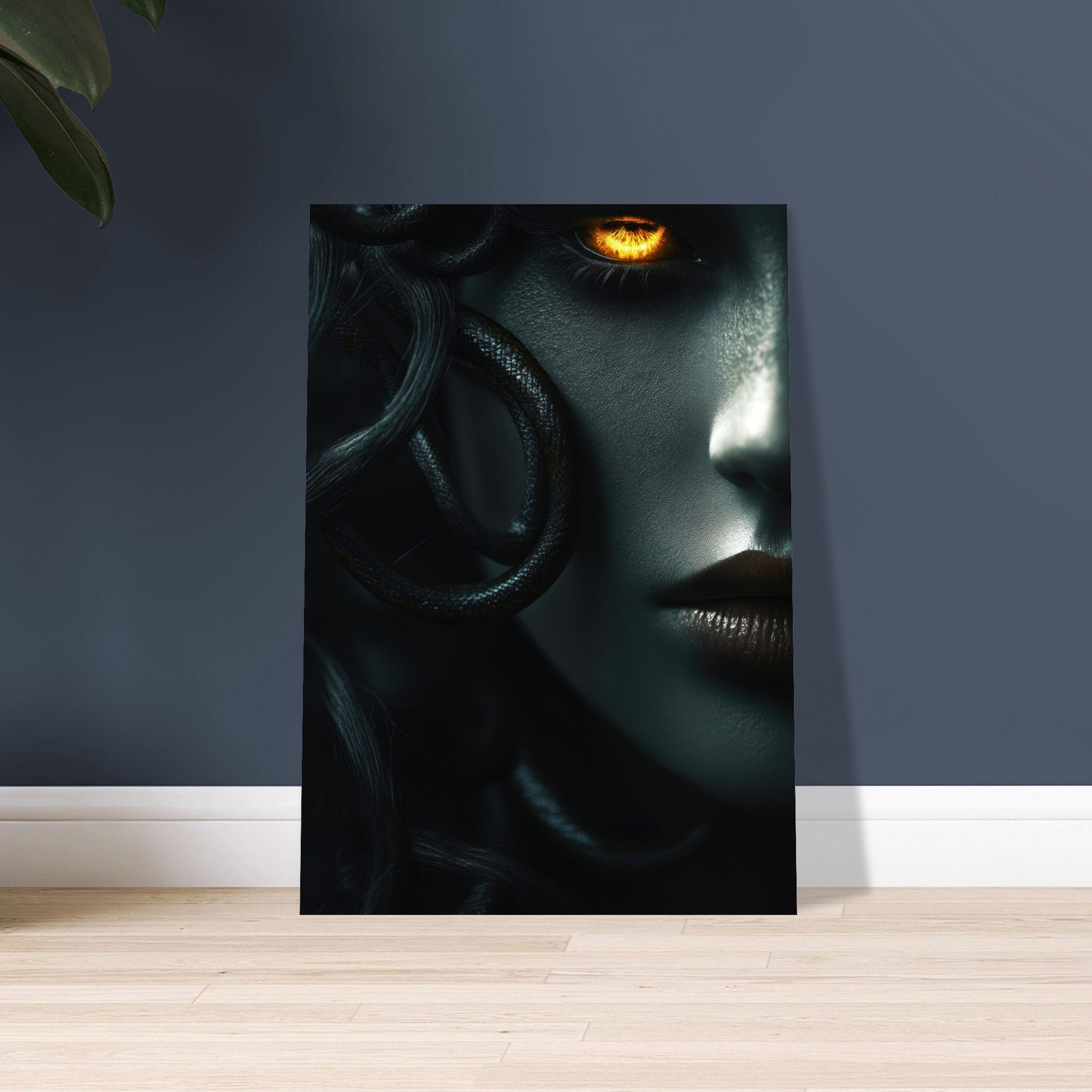 Aluminum Print Portrait - Minimalist Medusas Gaze Minimalism Tight - Focus - Shop Ai Art WebShop - Digital Art online Store