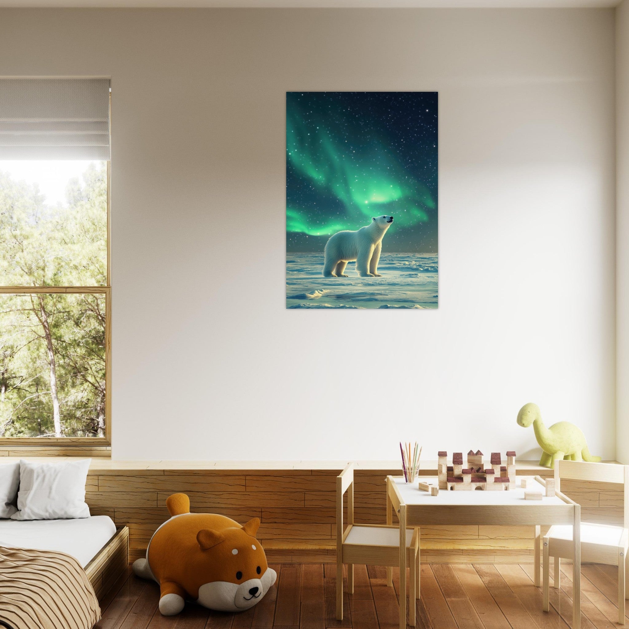 Aluminum Print Portrait - Polar Bear Under the Aurora Borealis A solitary 3 - Shop Ai Art WebShop - Digital Art online Store