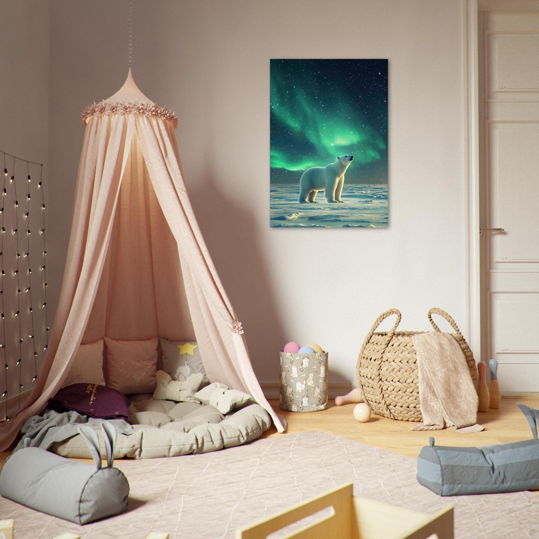 Aluminum Print Portrait - Polar Bear Under the Aurora Borealis A solitary 3 - Shop Ai Art WebShop - Digital Art online Store