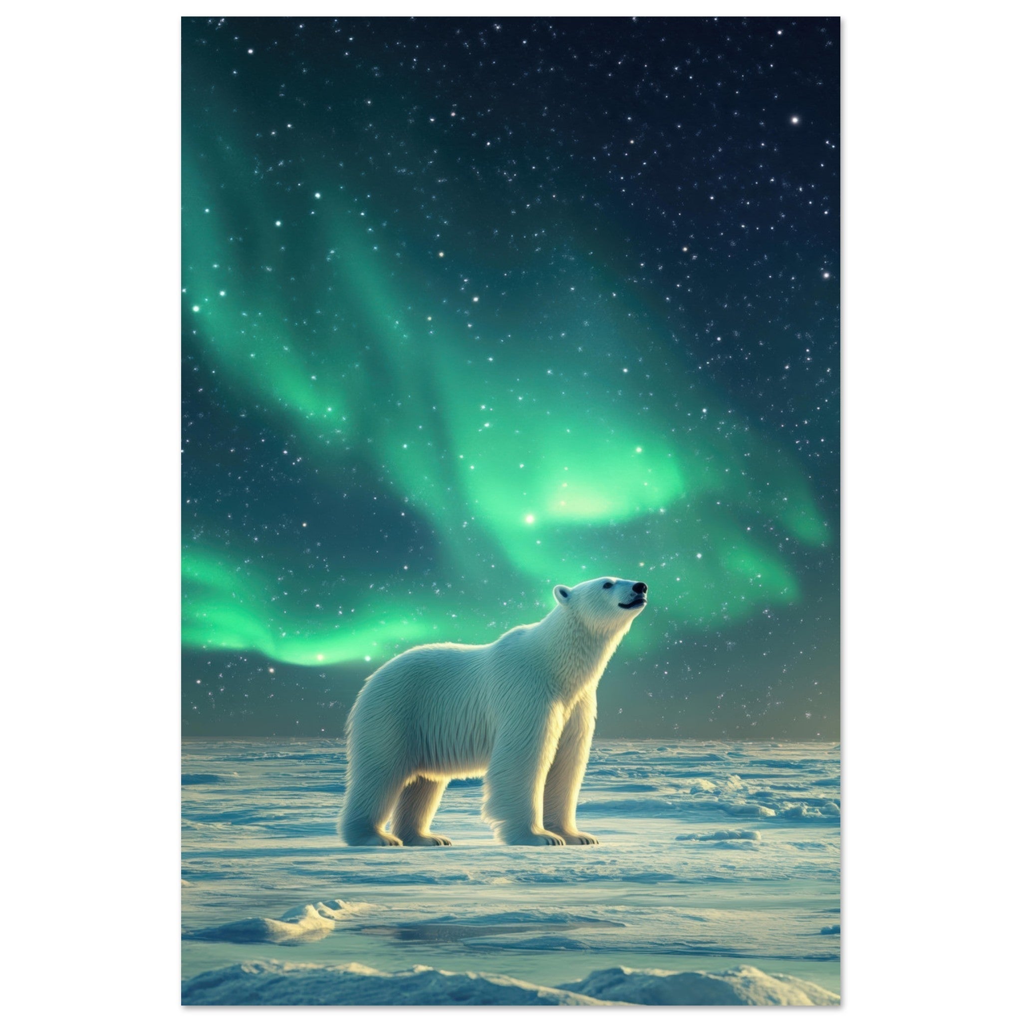 Aluminum Print Portrait - Polar Bear Under the Aurora Borealis A solitary 3 - Shop Ai Art WebShop - Digital Art online Store