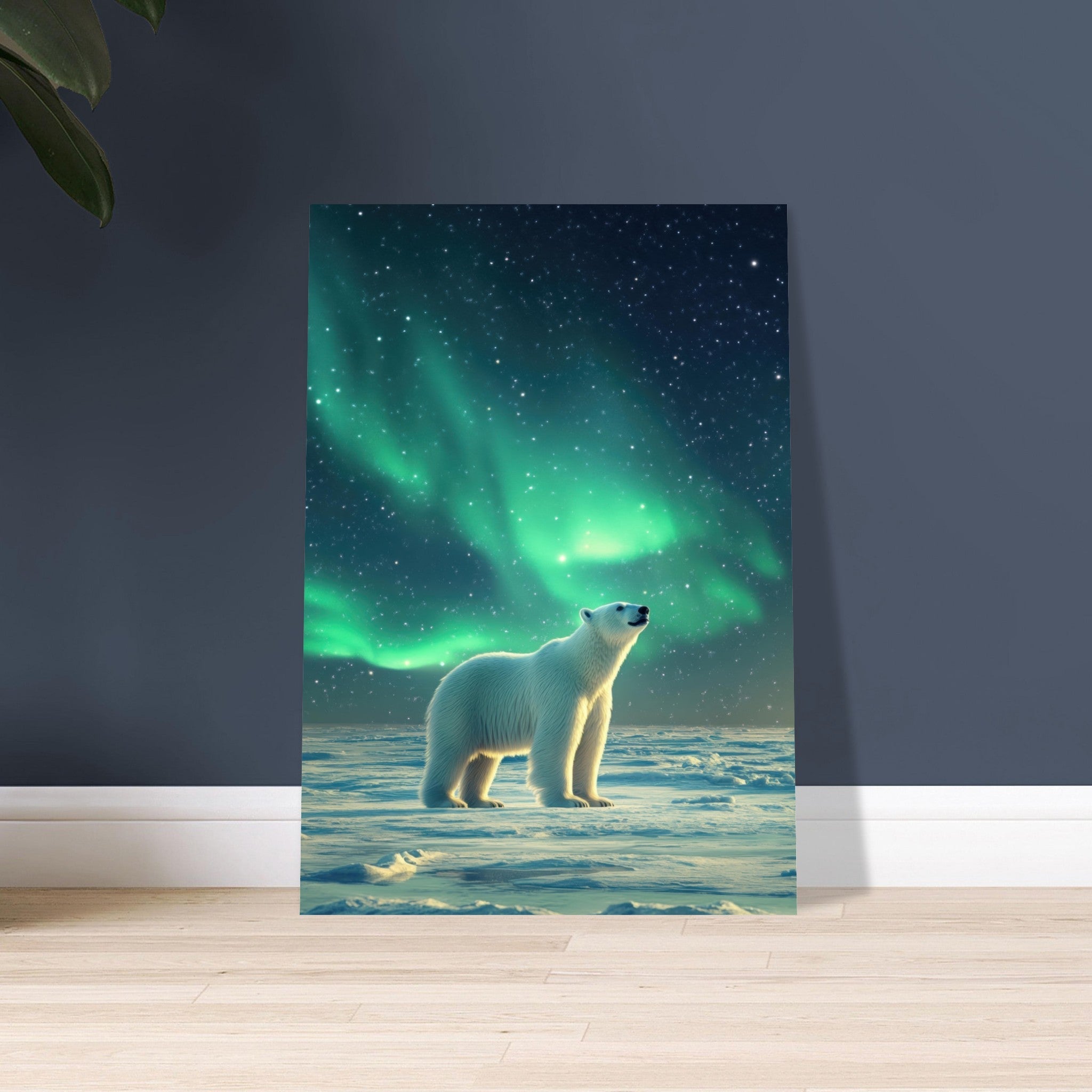 Aluminum Print Portrait - Polar Bear Under the Aurora Borealis A solitary 3 - Shop Ai Art WebShop - Digital Art online Store
