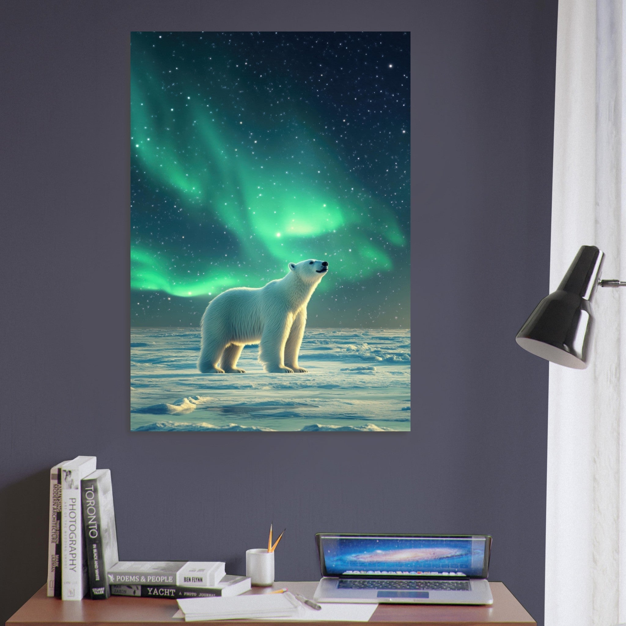 Aluminum Print Portrait - Polar Bear Under the Aurora Borealis A solitary 3 - Shop Ai Art WebShop - Digital Art online Store