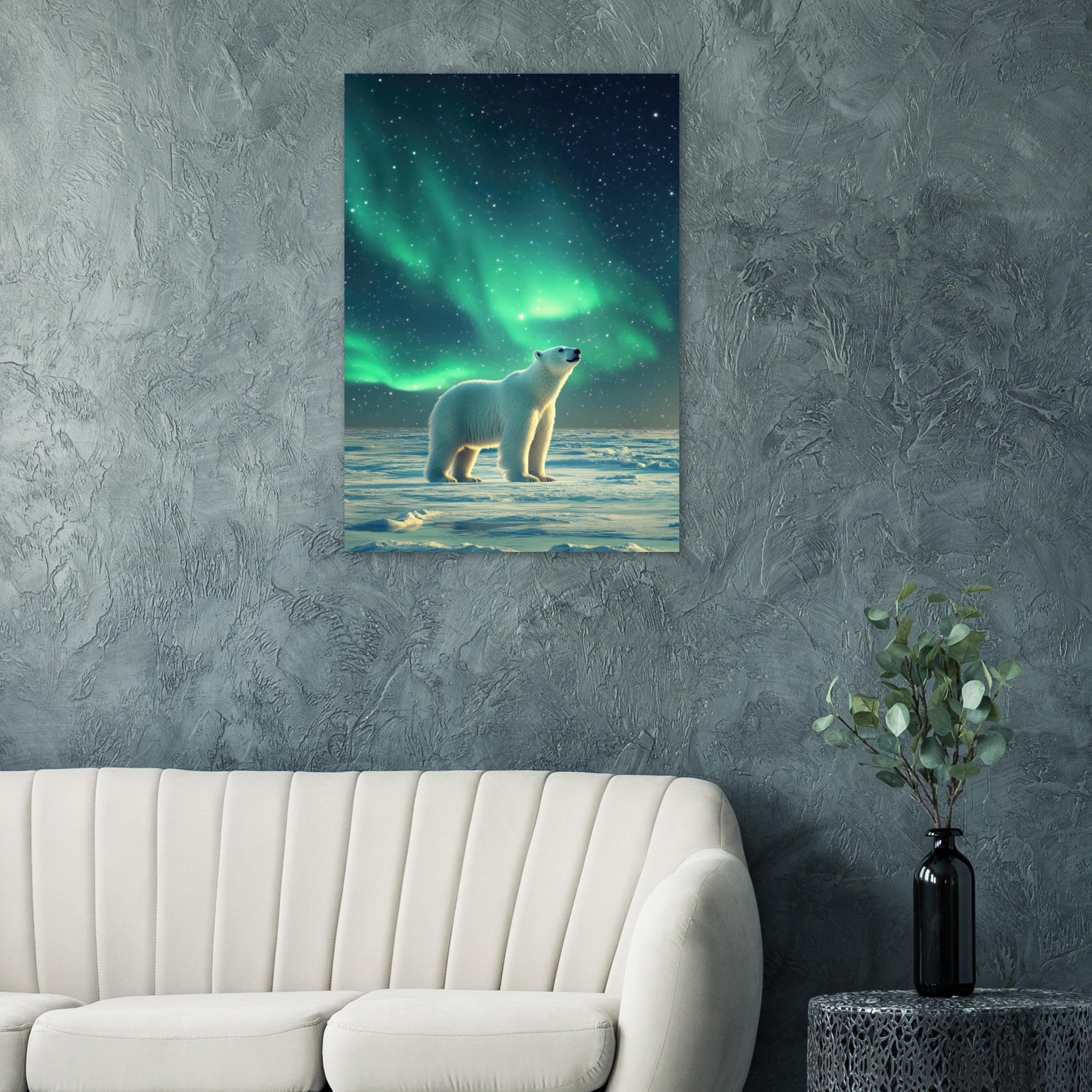 Aluminum Print Portrait - Polar Bear Under the Aurora Borealis A solitary 3 - Shop Ai Art WebShop - Digital Art online Store