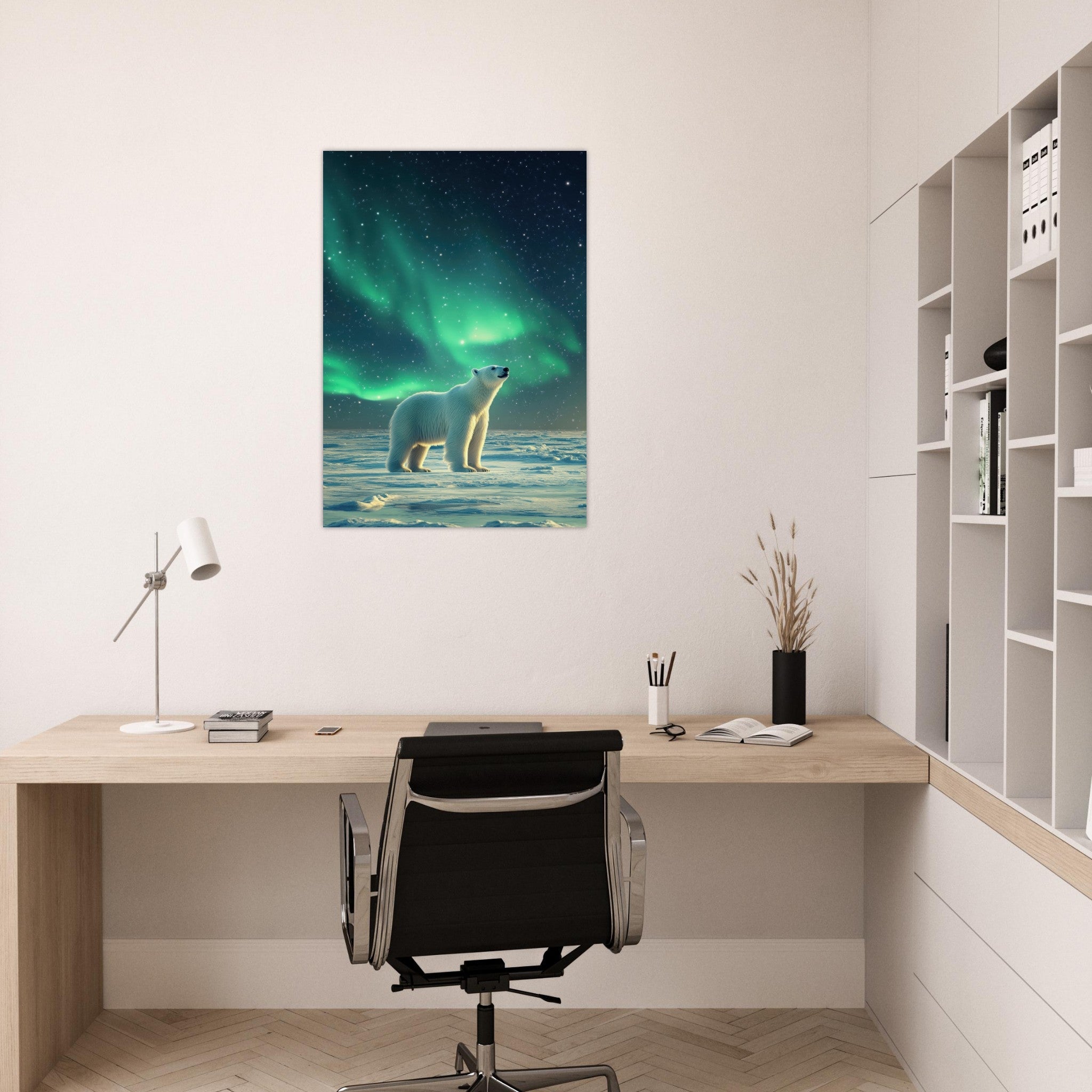 Aluminum Print Portrait - Polar Bear Under the Aurora Borealis A solitary 3 - Shop Ai Art WebShop - Digital Art online Store