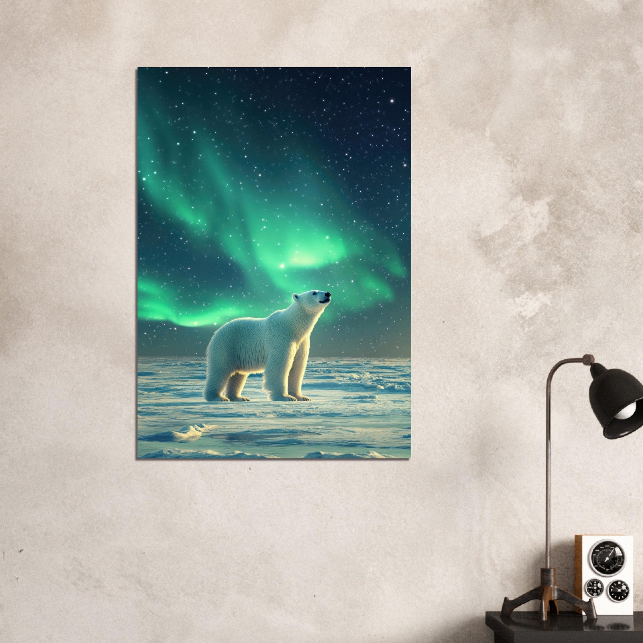 Aluminum Print Portrait - Polar Bear Under the Aurora Borealis A solitary 3 - Shop Ai Art WebShop - Digital Art online Store