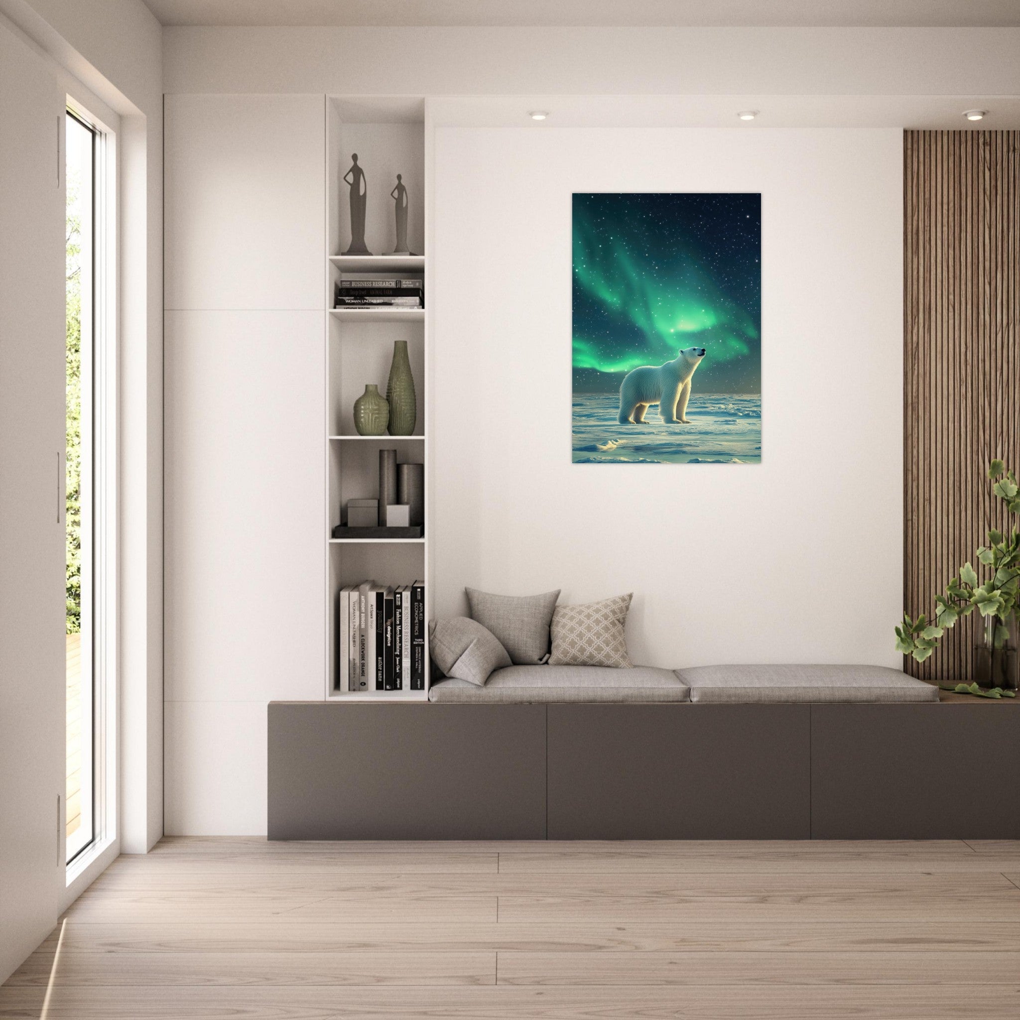 Aluminum Print Portrait - Polar Bear Under the Aurora Borealis A solitary 3 - Shop Ai Art WebShop - Digital Art online Store