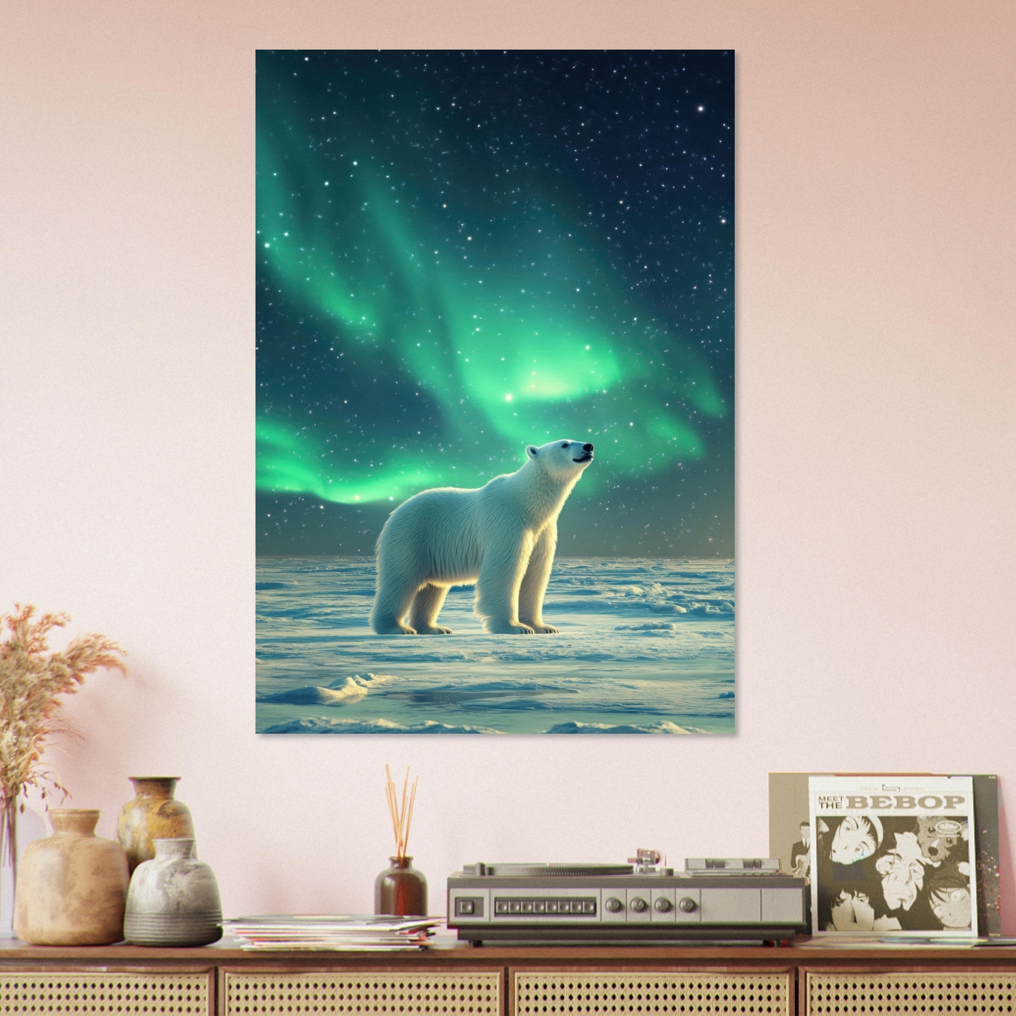 Aluminum Print Portrait - Polar Bear Under the Aurora Borealis A solitary 3 - Shop Ai Art WebShop - Digital Art online Store