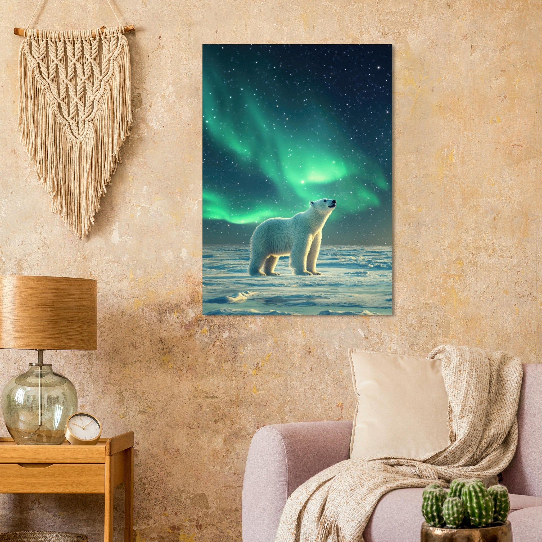 Aluminum Print Portrait - Polar Bear Under the Aurora Borealis A solitary 3 - Shop Ai Art WebShop - Digital Art online Store