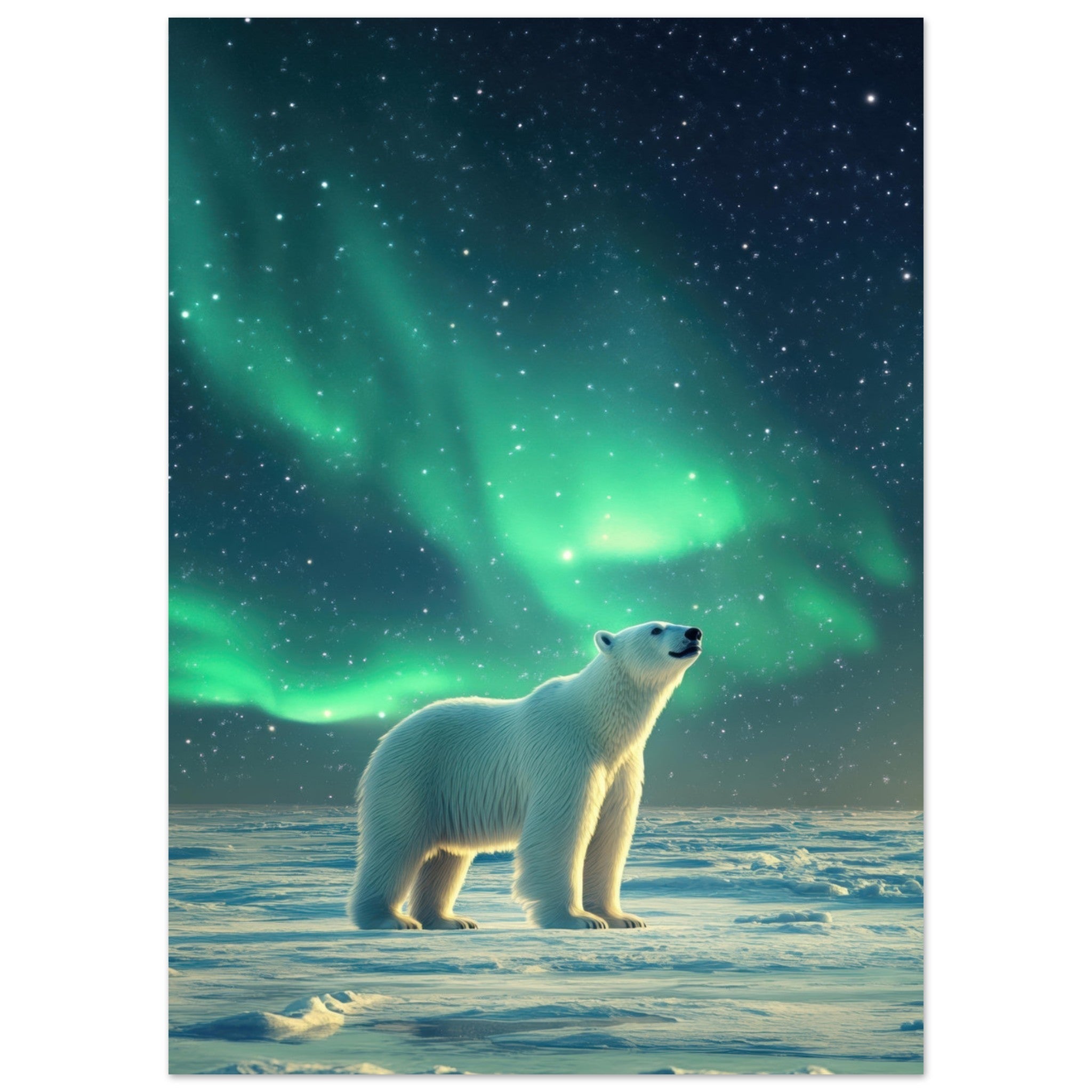 Aluminum Print Portrait - Polar Bear Under the Aurora Borealis A solitary 3 - Shop Ai Art WebShop - Digital Art online Store