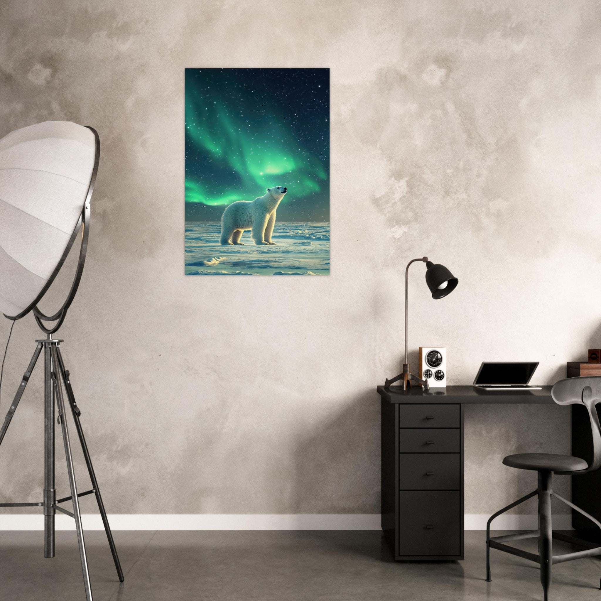 Aluminum Print Portrait - Polar Bear Under the Aurora Borealis A solitary 3 - Shop Ai Art WebShop - Digital Art online Store