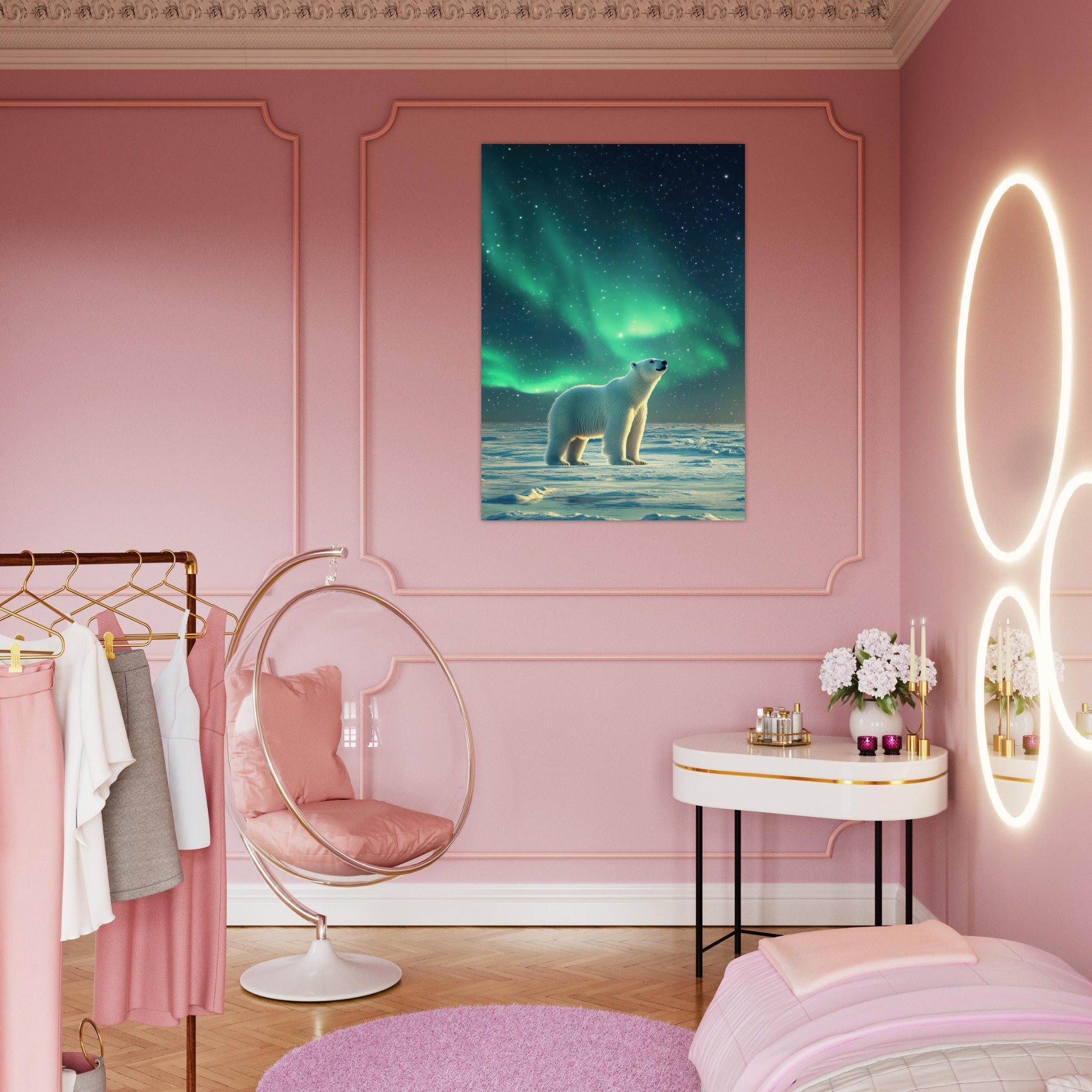 Aluminum Print Portrait - Polar Bear Under the Aurora Borealis A solitary 3 - Shop Ai Art WebShop - Digital Art online Store