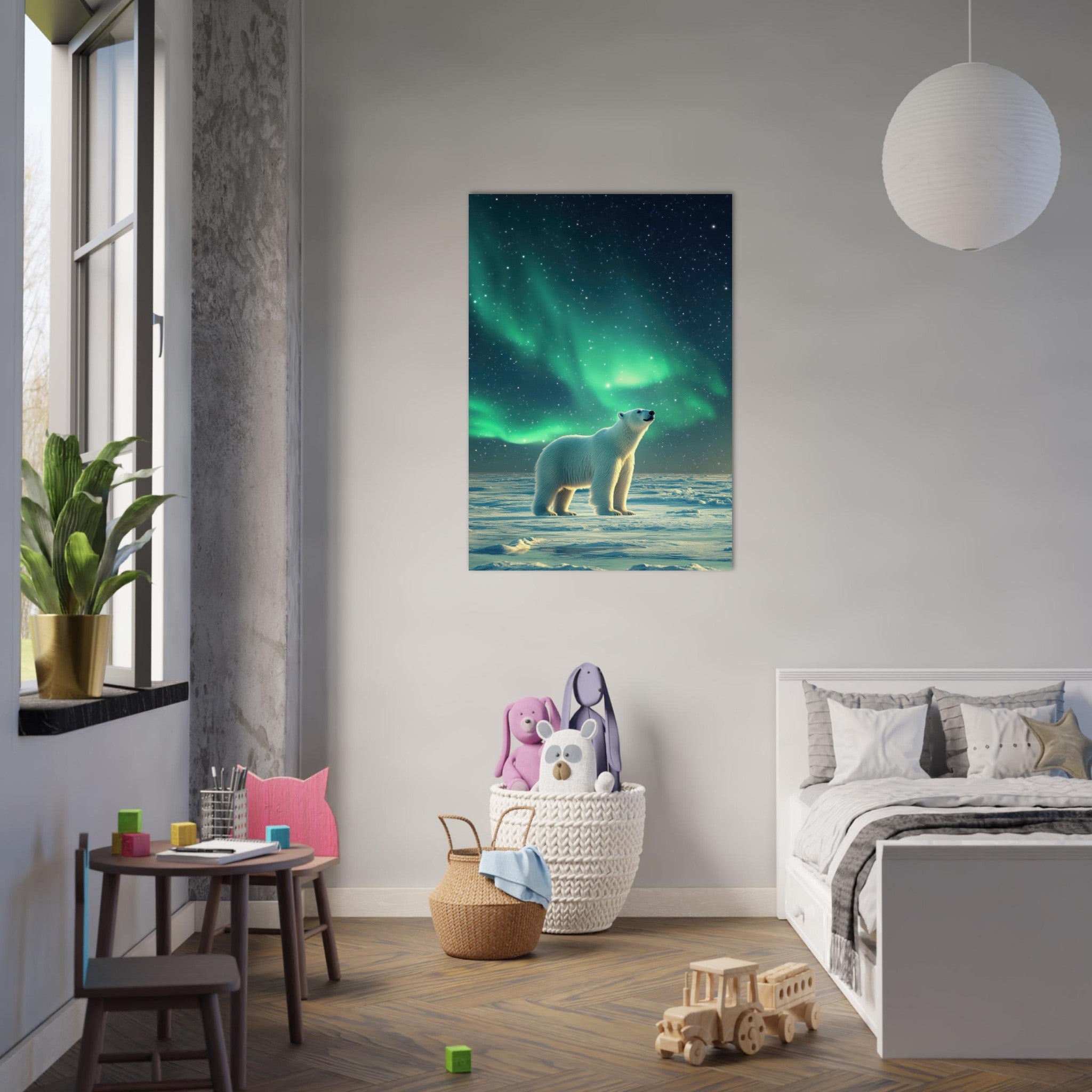Aluminum Print Portrait - Polar Bear Under the Aurora Borealis A solitary 3 - Shop Ai Art WebShop - Digital Art online Store