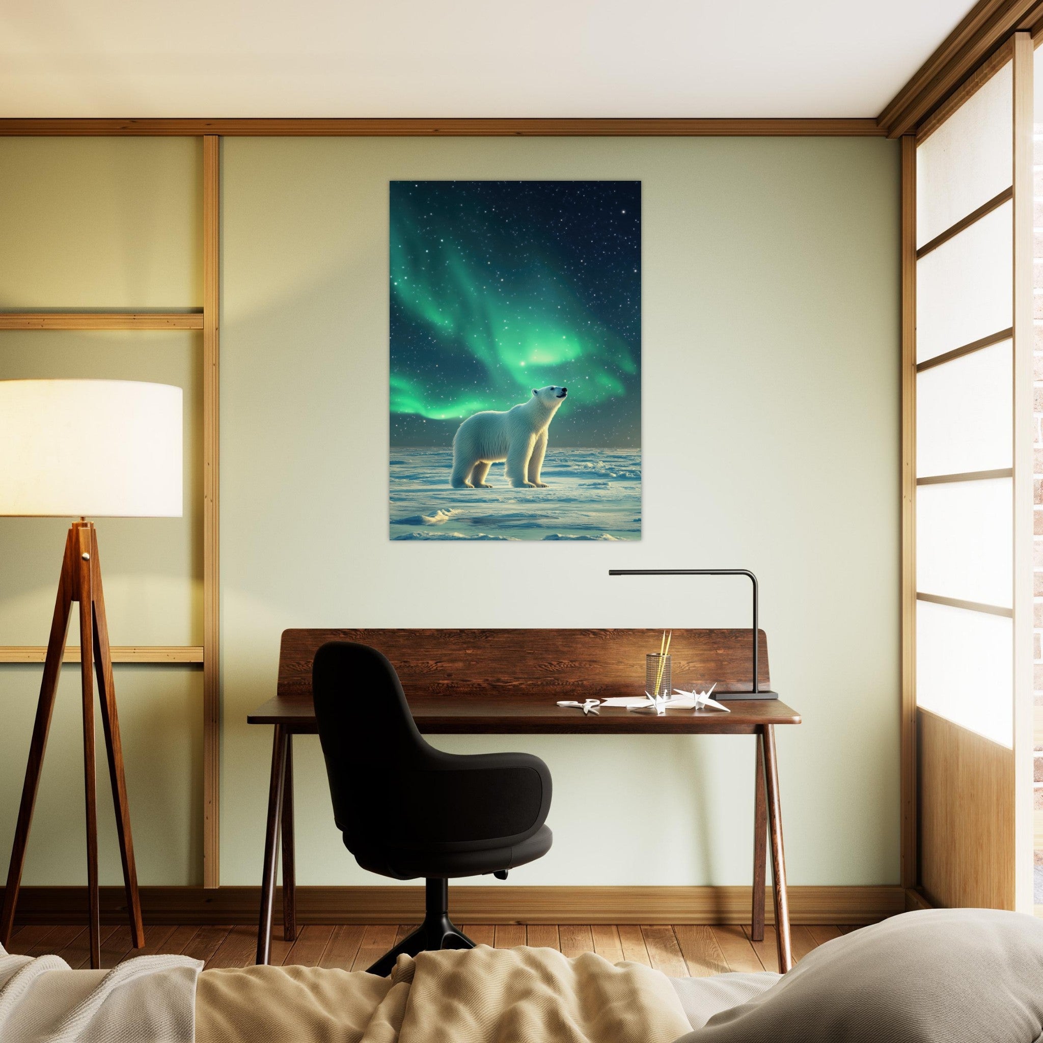 Aluminum Print Portrait - Polar Bear Under the Aurora Borealis A solitary 3 - Shop Ai Art WebShop - Digital Art online Store