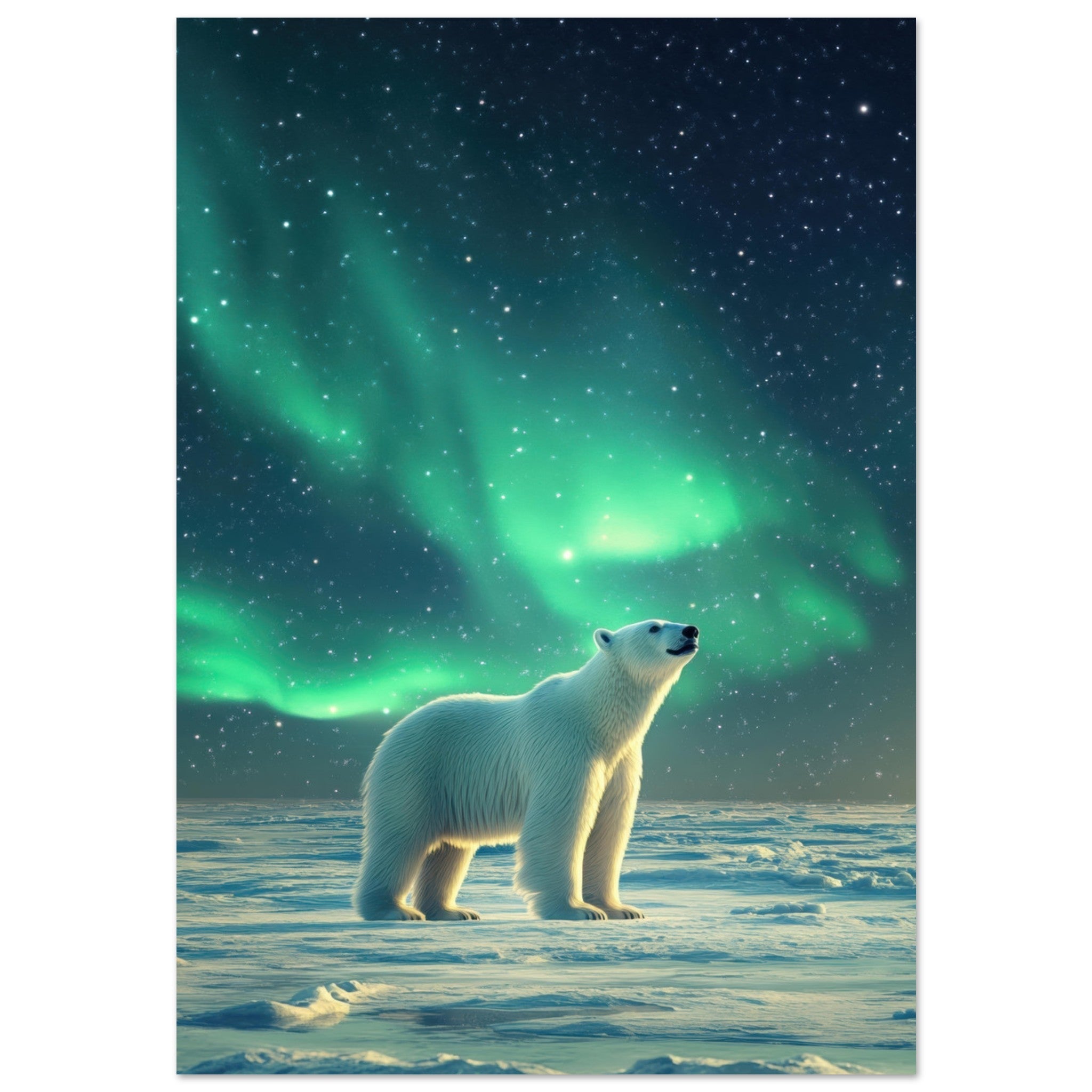 Aluminum Print Portrait - Polar Bear Under the Aurora Borealis A solitary 3 - Shop Ai Art WebShop - Digital Art online Store