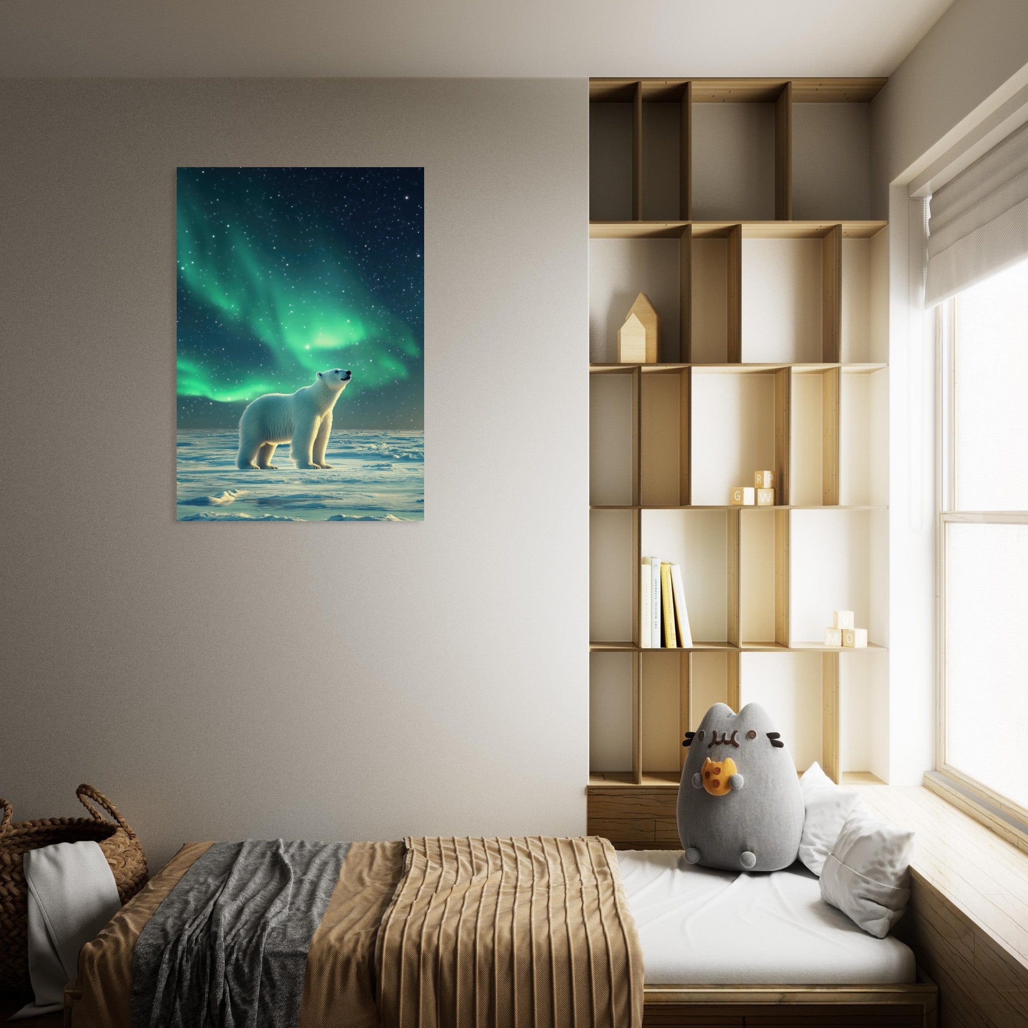 Aluminum Print Portrait - Polar Bear Under the Aurora Borealis A solitary 3 - Shop Ai Art WebShop - Digital Art online Store