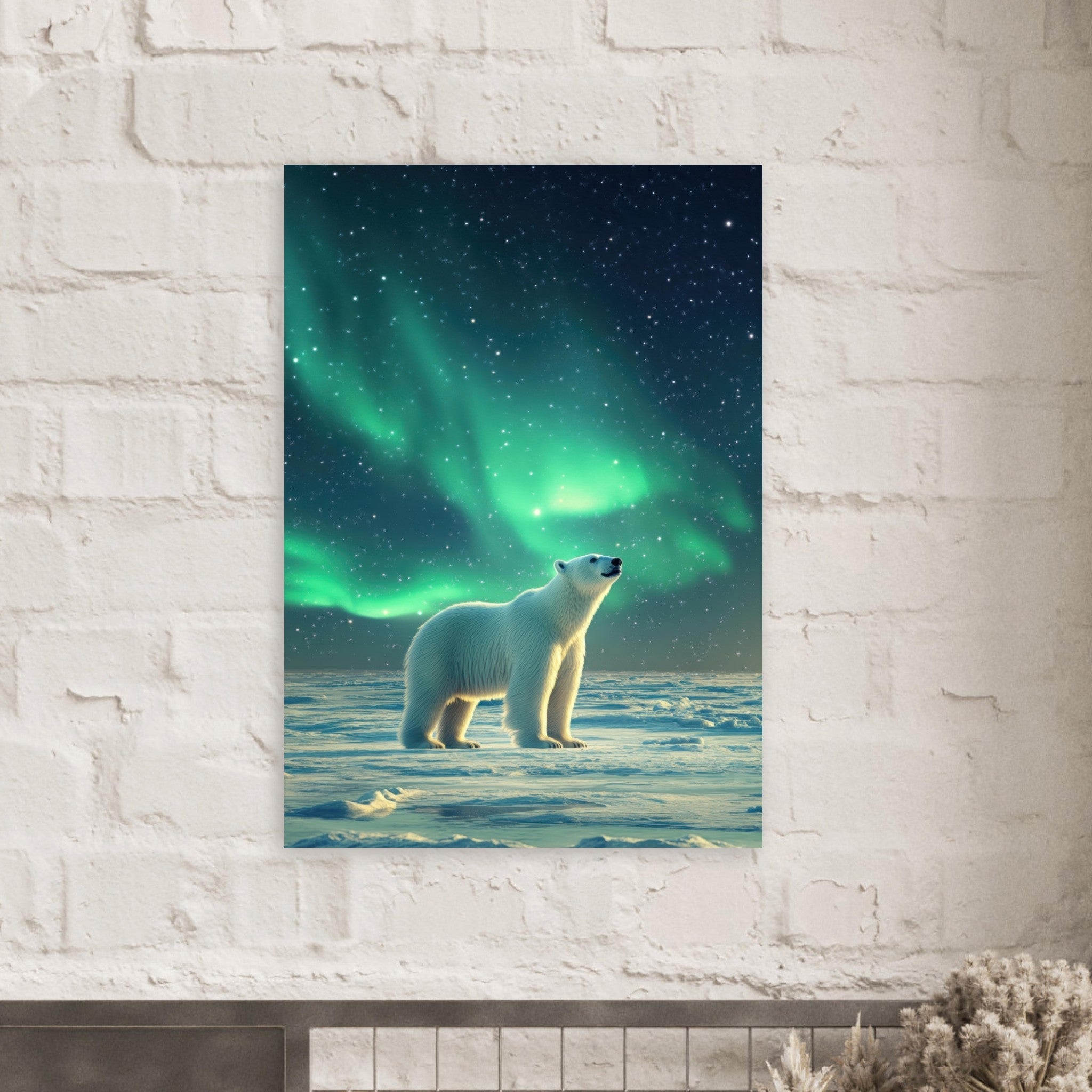 Aluminum Print Portrait - Polar Bear Under the Aurora Borealis A solitary 3 - Shop Ai Art WebShop - Digital Art online Store