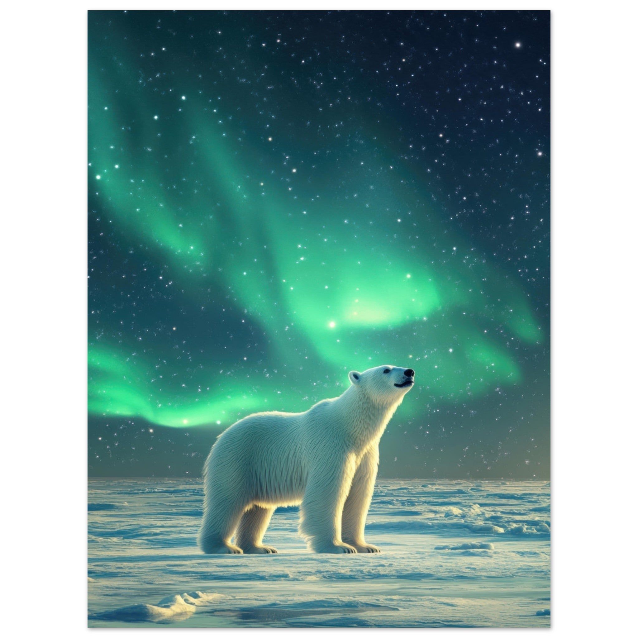 Aluminum Print Portrait - Polar Bear Under the Aurora Borealis A solitary 3 - Shop Ai Art WebShop - Digital Art online Store