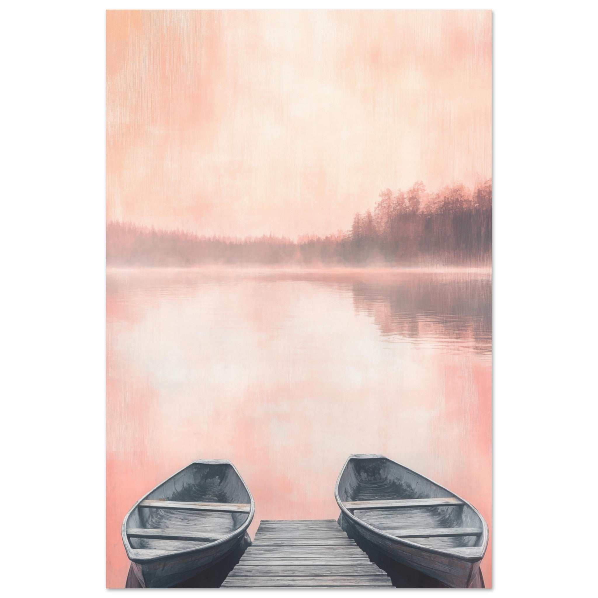 Aluminum Print Portrait - Serene Lake with Rowboats A tranquil lake - Shop Ai Art WebShop - Digital Art online Store