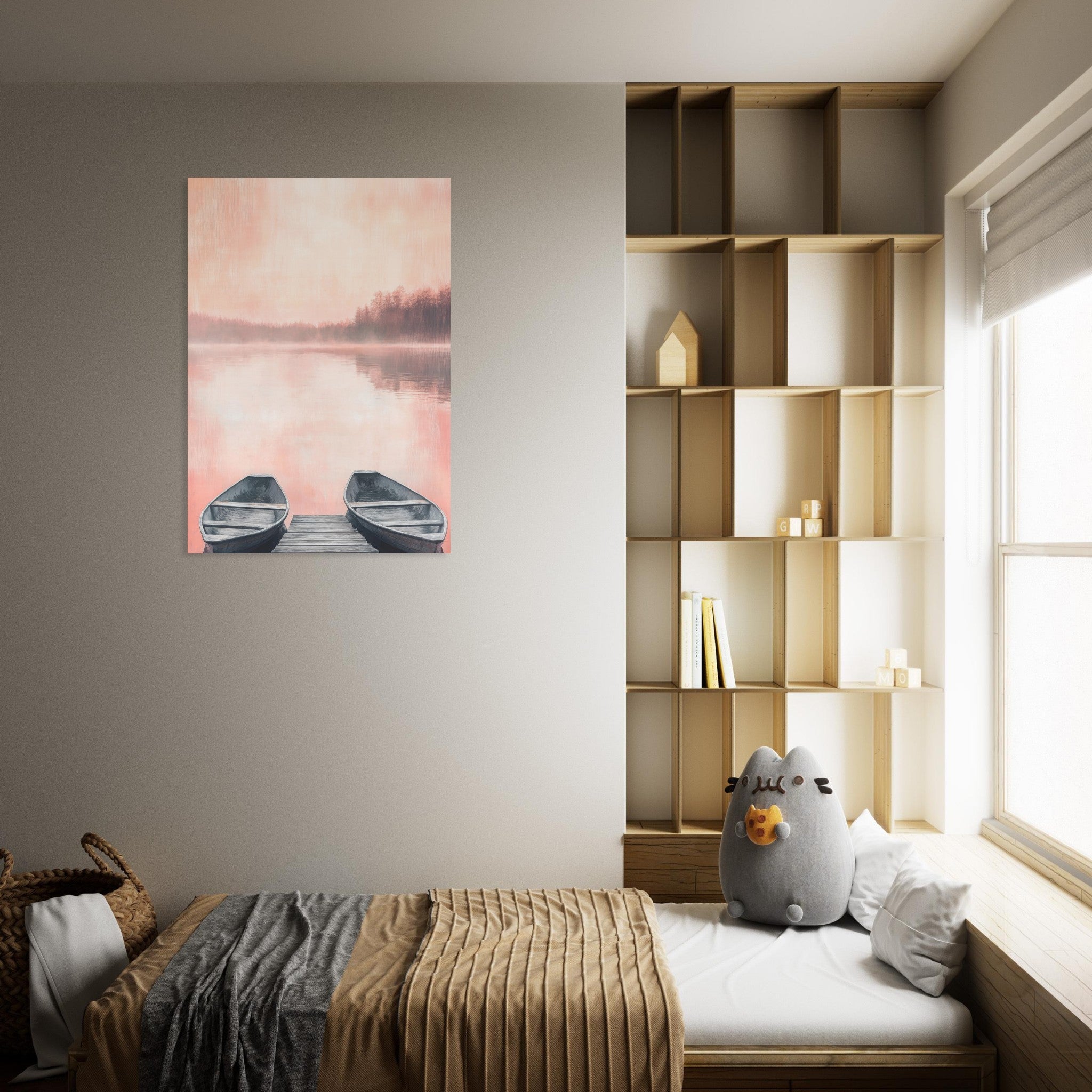 Aluminum Print Portrait - Serene Lake with Rowboats A tranquil lake - Shop Ai Art WebShop - Digital Art online Store