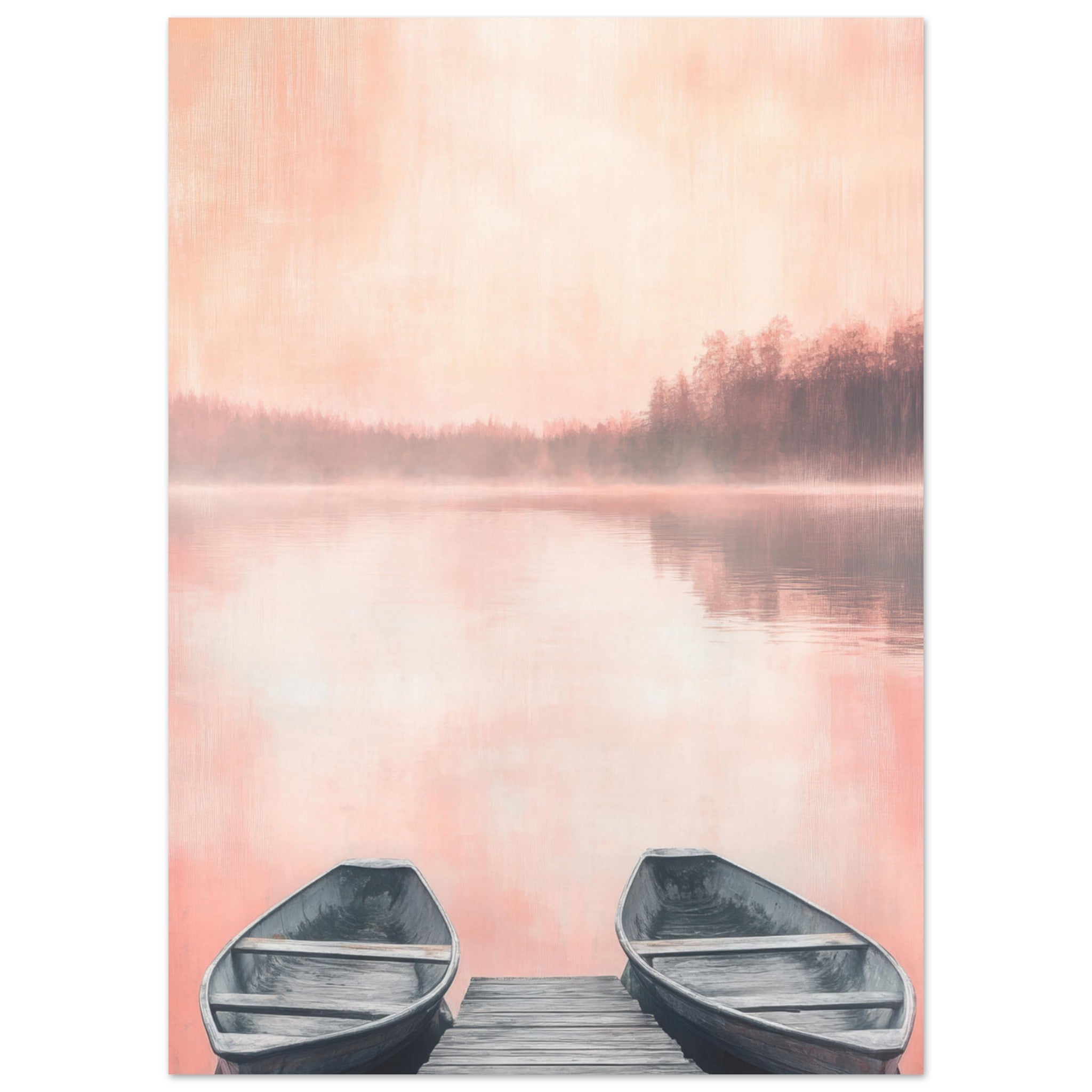 Aluminum Print Portrait - Serene Lake with Rowboats A tranquil lake - Shop Ai Art WebShop - Digital Art online Store
