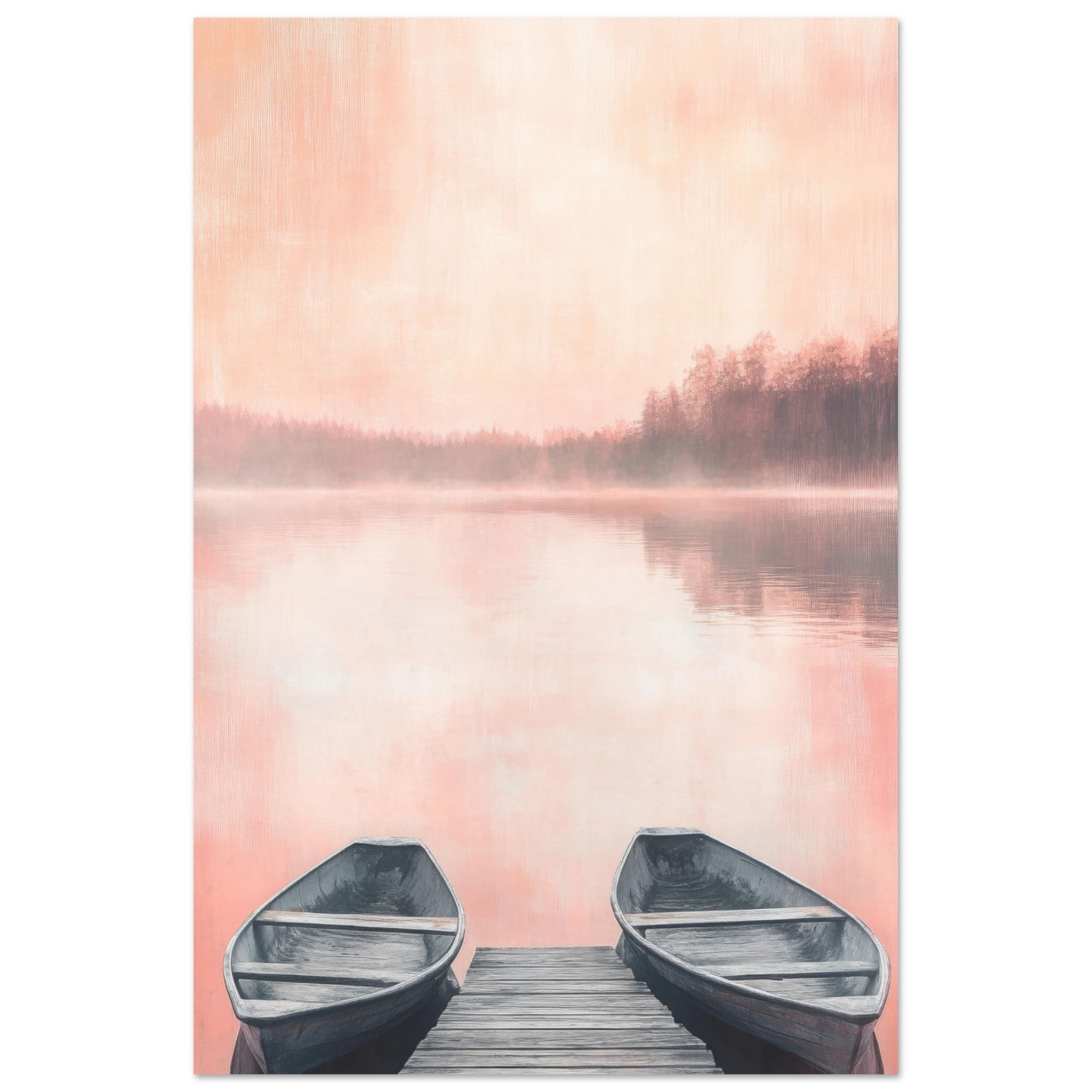 Aluminum Print Portrait - Serene Lake with Rowboats A tranquil lake - Shop Ai Art WebShop - Digital Art online Store