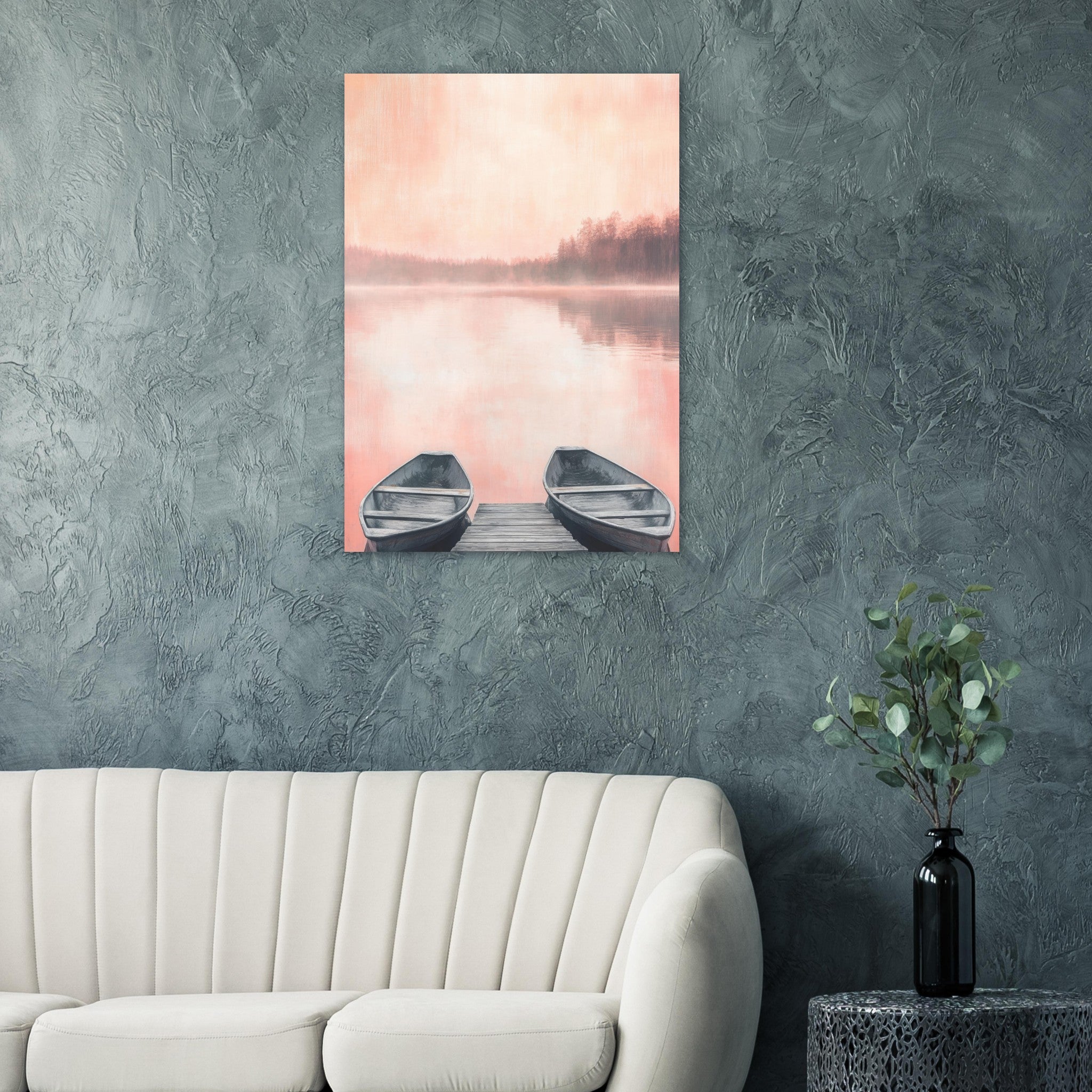 Aluminum Print Portrait - Serene Lake with Rowboats A tranquil lake - Shop Ai Art WebShop - Digital Art online Store