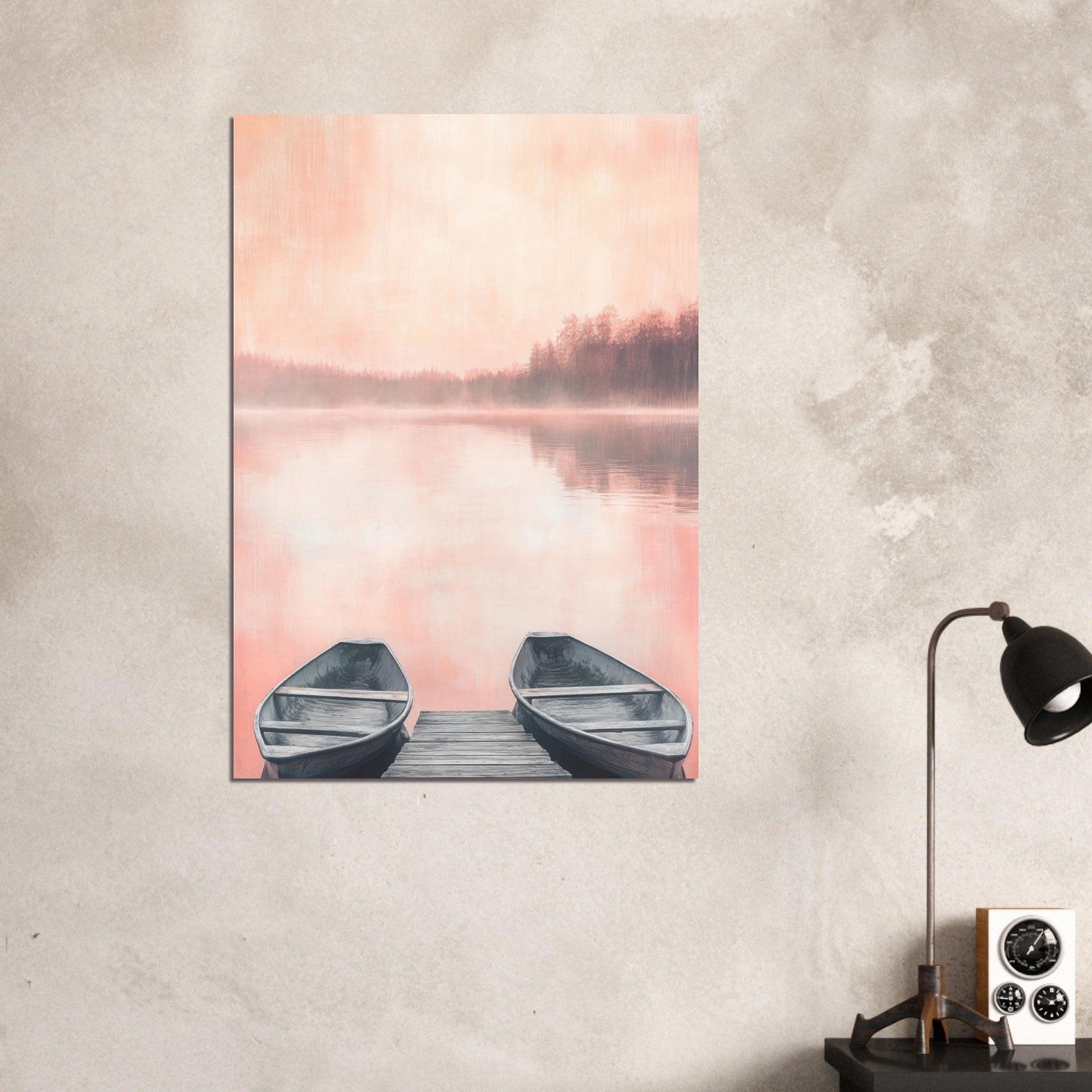Aluminum Print Portrait - Serene Lake with Rowboats A tranquil lake - Shop Ai Art WebShop - Digital Art online Store