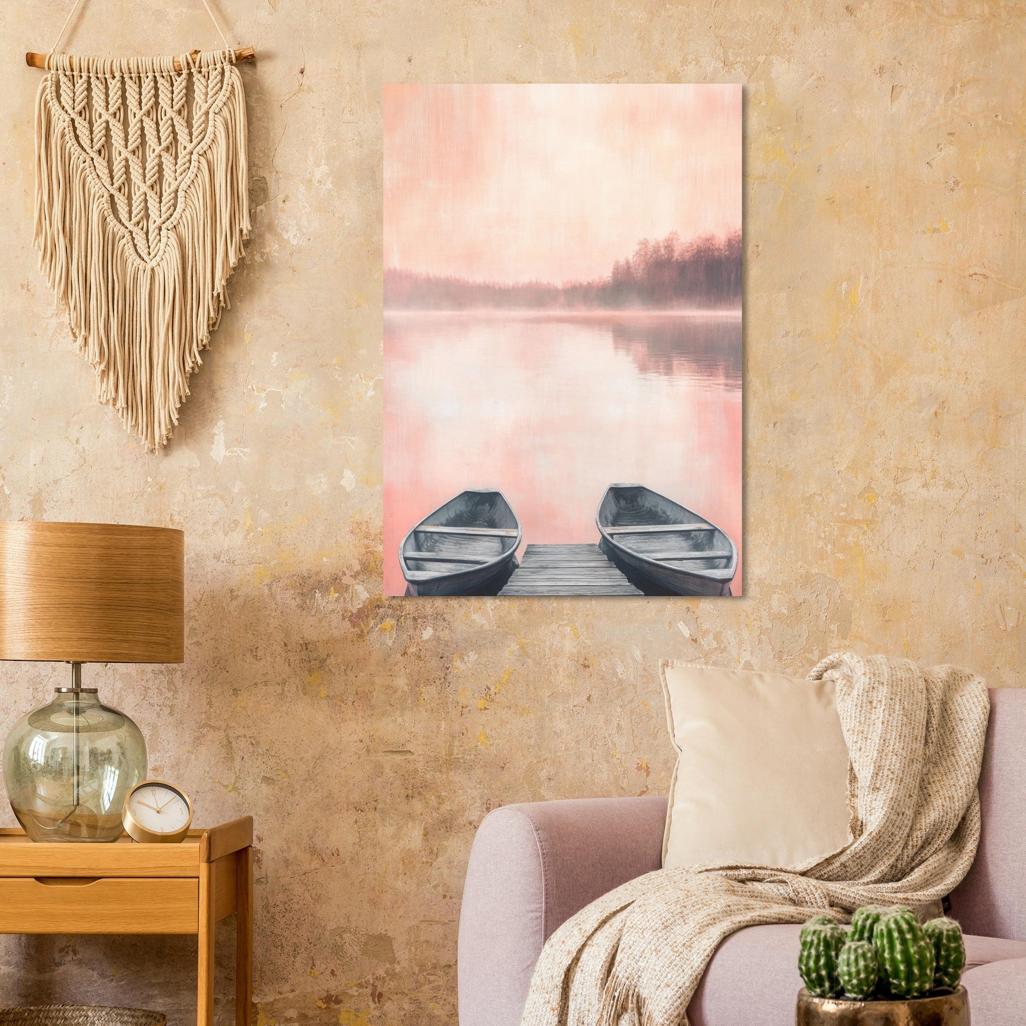 Aluminum Print Portrait - Serene Lake with Rowboats A tranquil lake - Shop Ai Art WebShop - Digital Art online Store