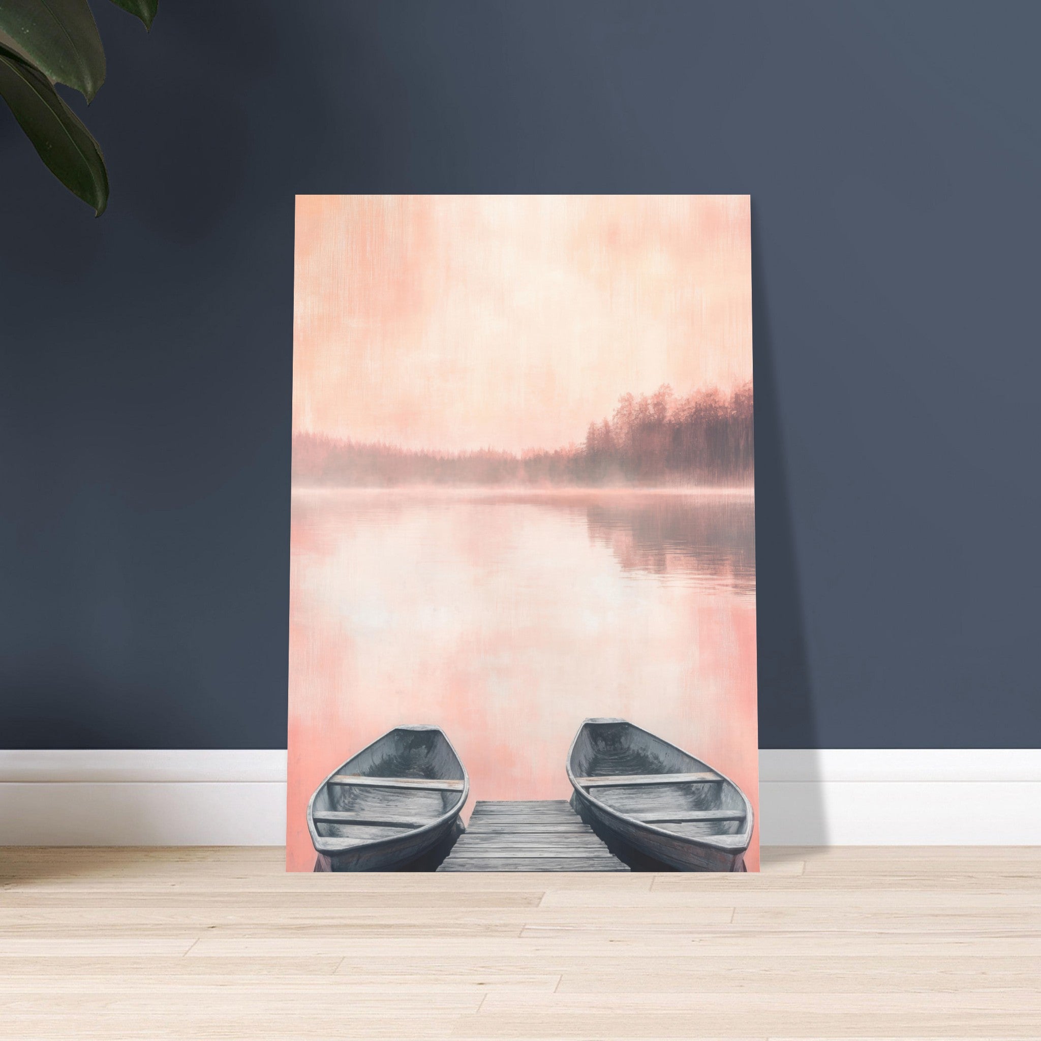 Aluminum Print Portrait - Serene Lake with Rowboats A tranquil lake - Shop Ai Art WebShop - Digital Art online Store