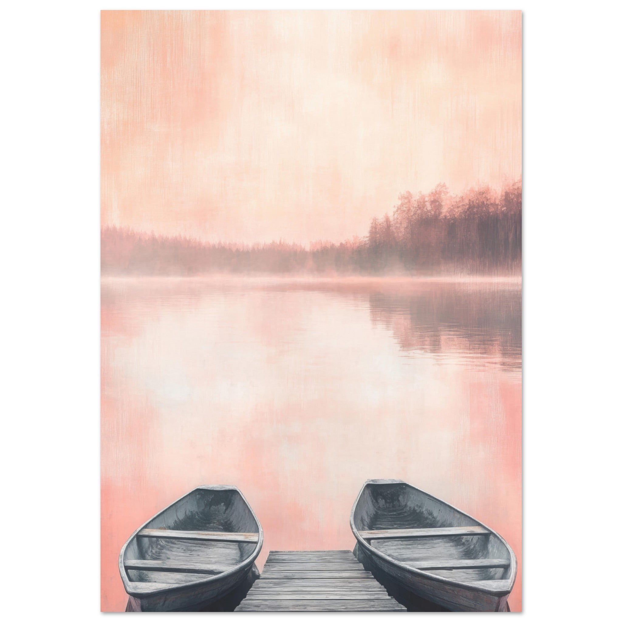 Aluminum Print Portrait - Serene Lake with Rowboats A tranquil lake - Shop Ai Art WebShop - Digital Art online Store