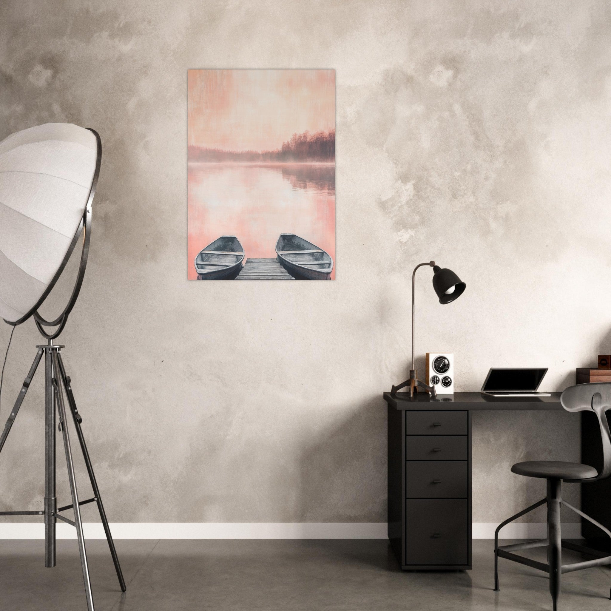 Aluminum Print Portrait - Serene Lake with Rowboats A tranquil lake - Shop Ai Art WebShop - Digital Art online Store