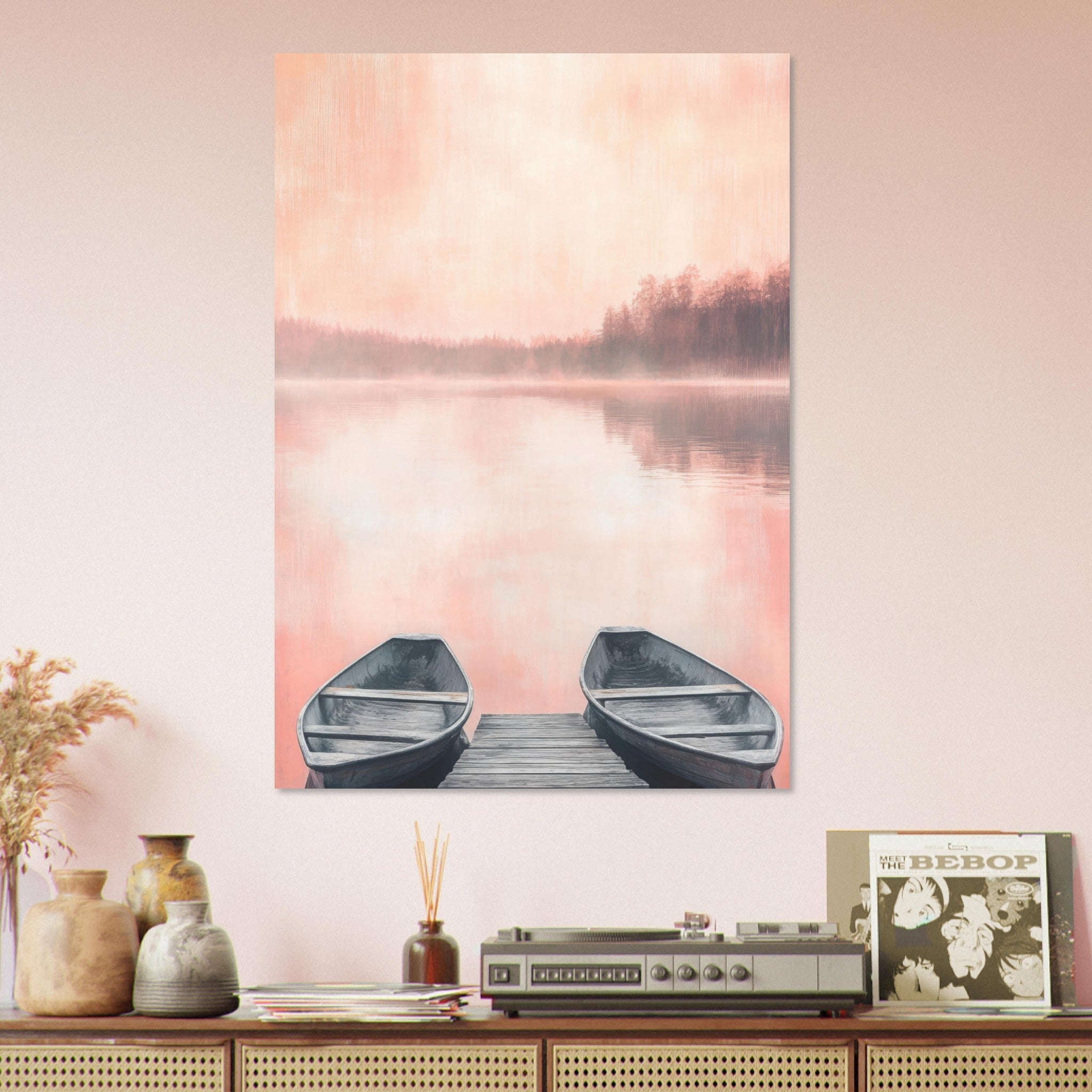 Aluminum Print Portrait - Serene Lake with Rowboats A tranquil lake - Shop Ai Art WebShop - Digital Art online Store