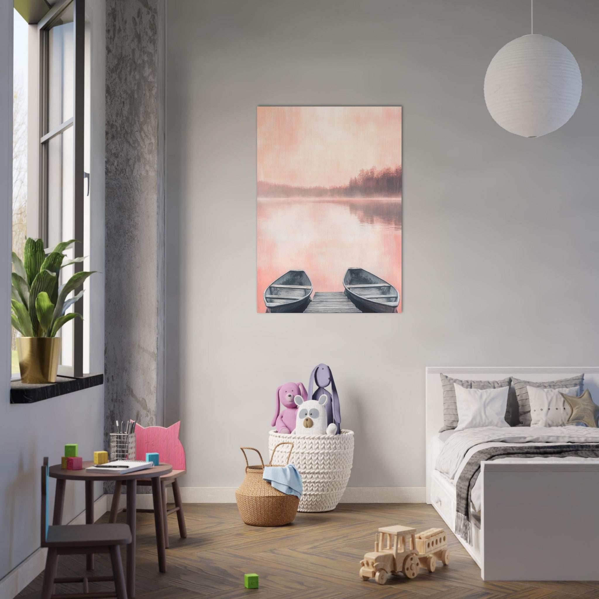 Aluminum Print Portrait - Serene Lake with Rowboats A tranquil lake - Shop Ai Art WebShop - Digital Art online Store