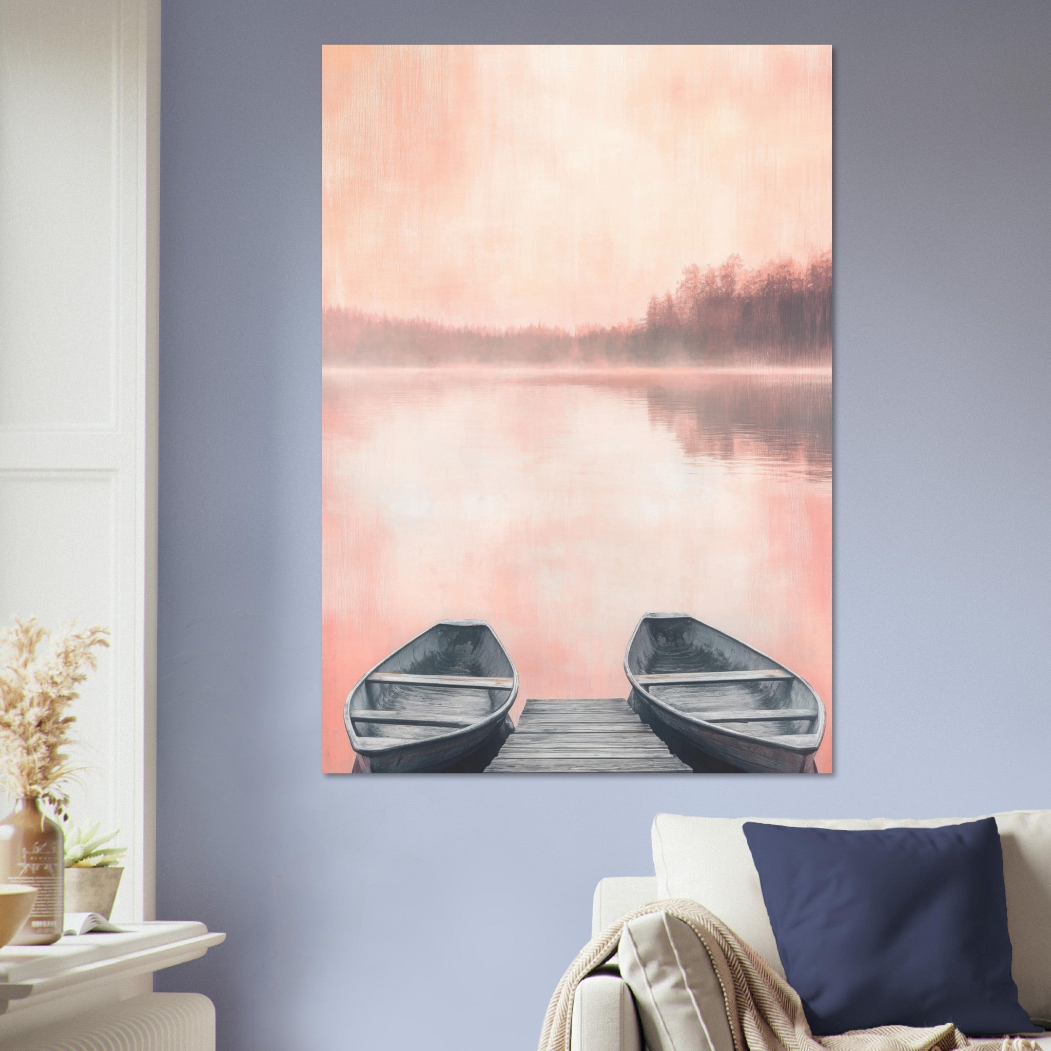 Aluminum Print Portrait - Serene Lake with Rowboats A tranquil lake - Shop Ai Art WebShop - Digital Art online Store